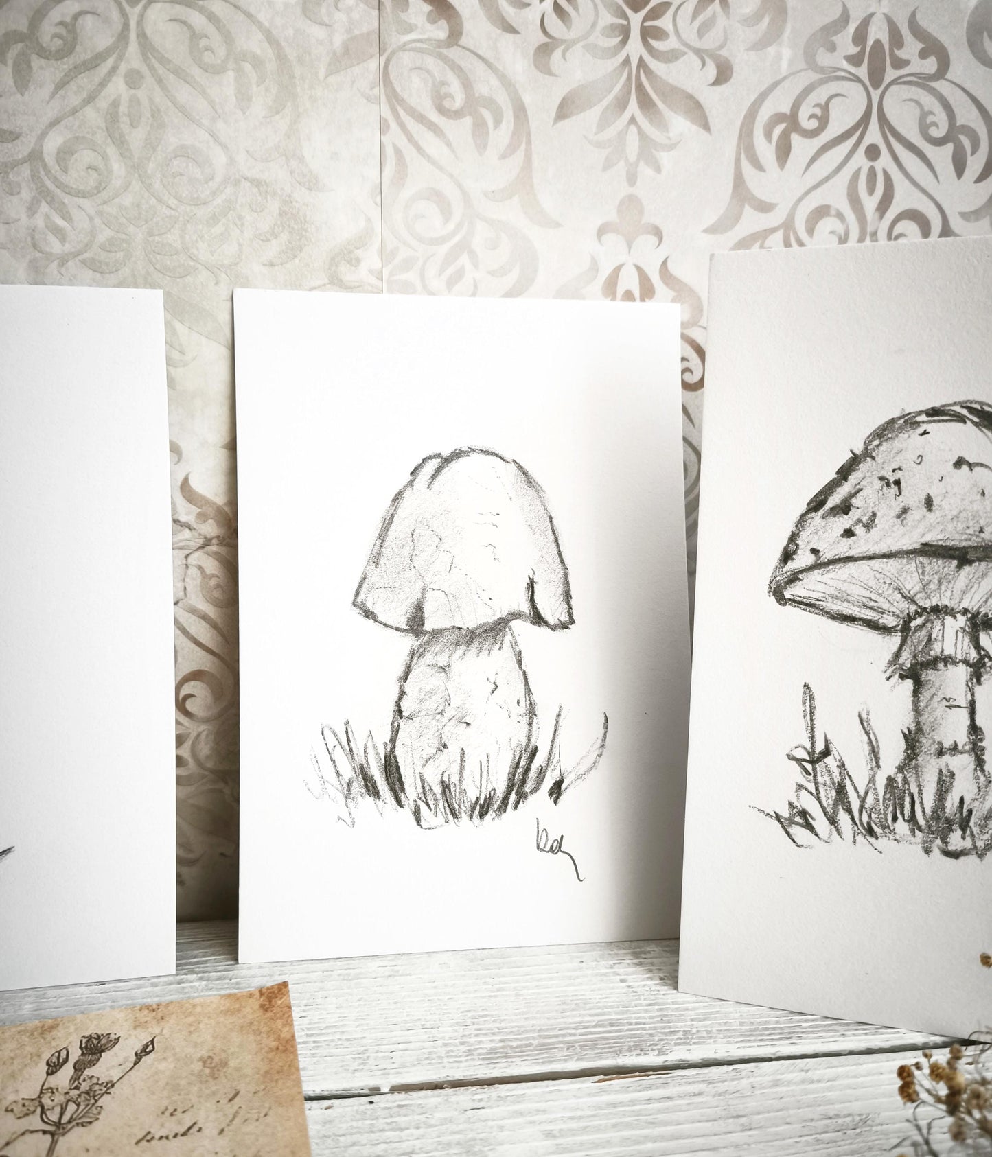 Original Charcoal Mushroom Drawing, Forest Woodland Nature Art, Porcini Sketch