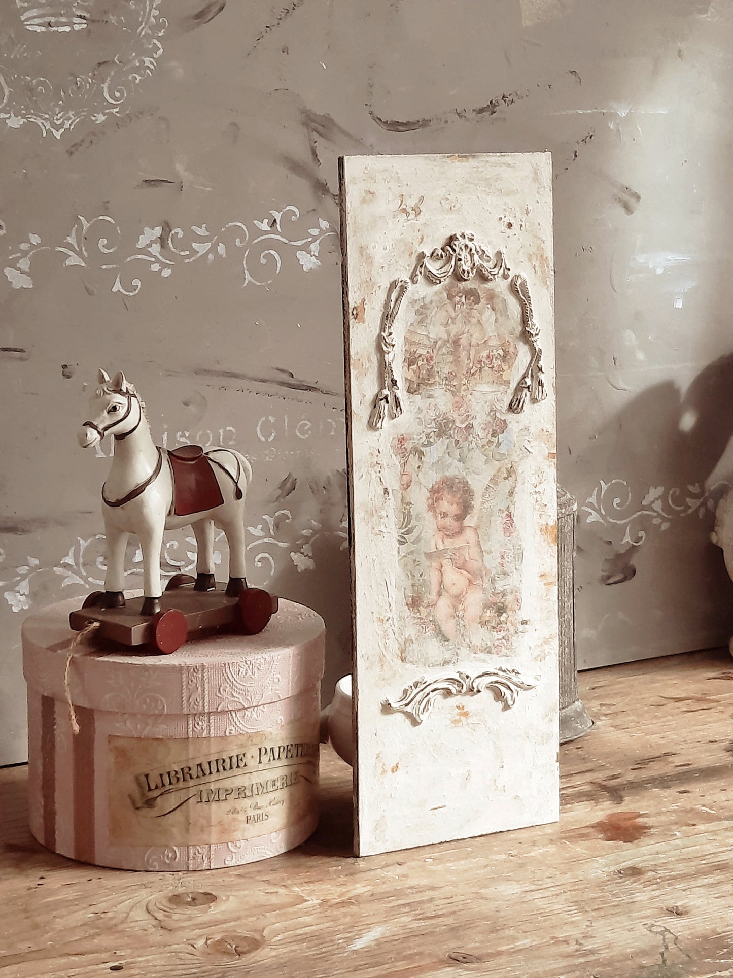 Baroque Cherub Angel French Wall Panel, Floral Cherub Picture Plaque, Shabby Chic Brocante Pediment, Antique Victorian Rococo Style Wall Art