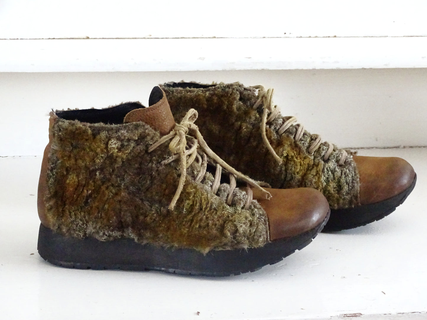 Papucei Leather Designer Shoes Sheep Fur, Chunky Shoes, Ankle Lace Up Boots, Booties, Shoes Women Men, US 9 EU 40 UK 6.5