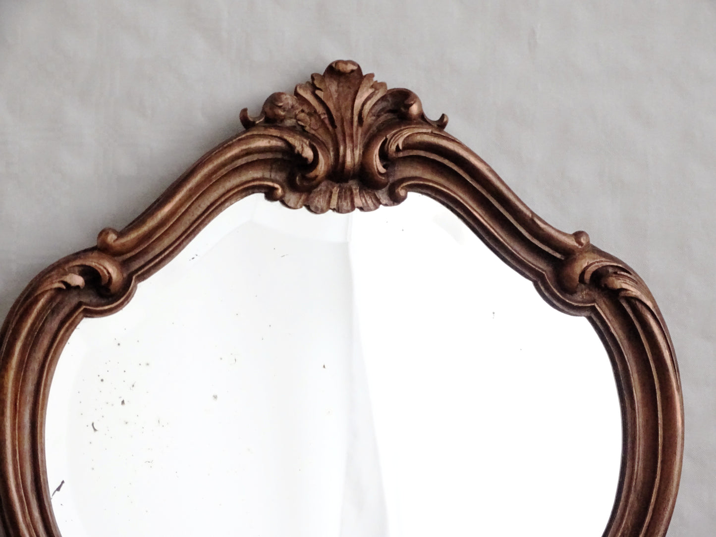 Antique Ornate Beveled Wall Mirror In Carved Wooden Frame, Baroque Style