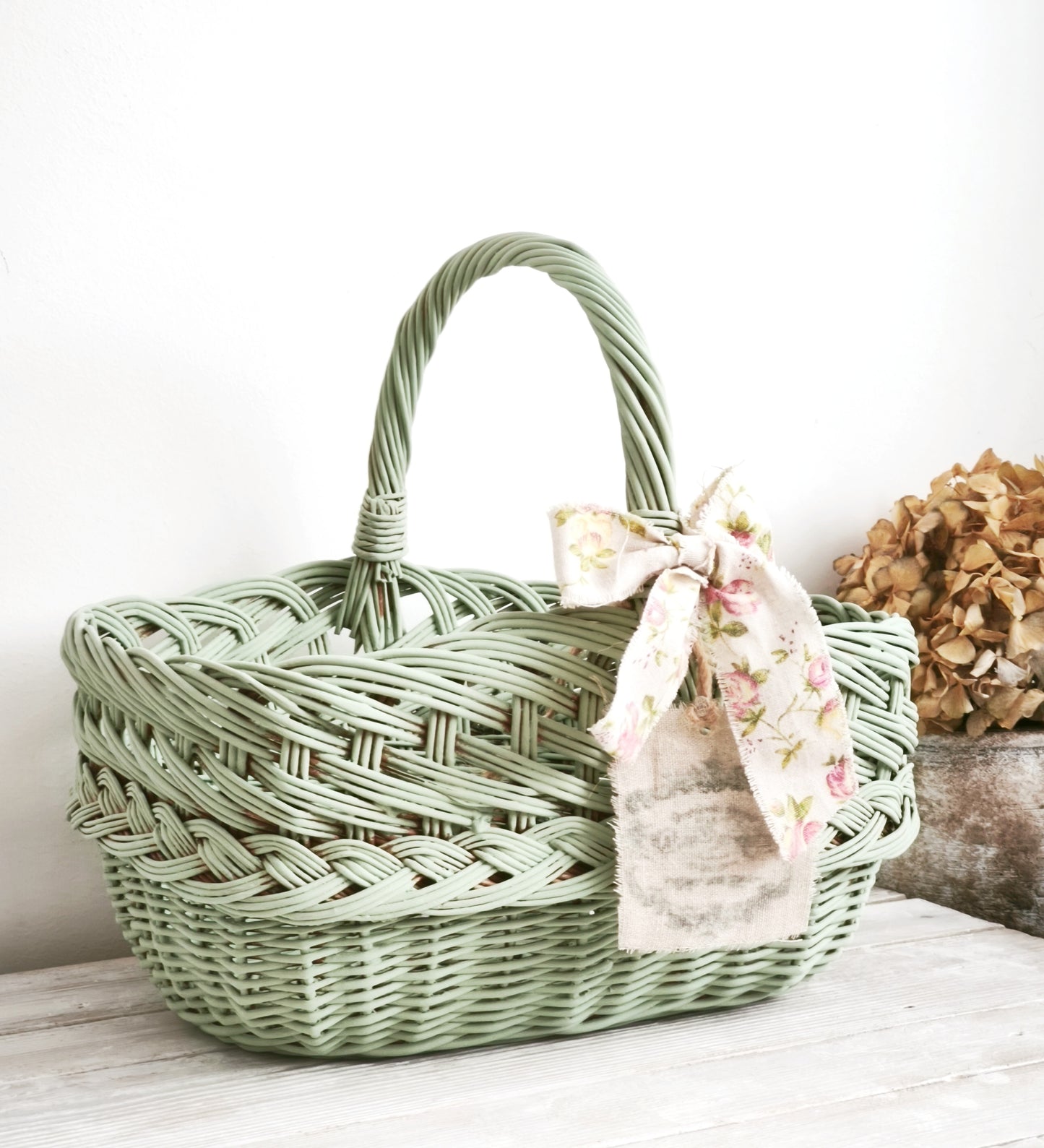 Green Wicker Market Basket with Bow
