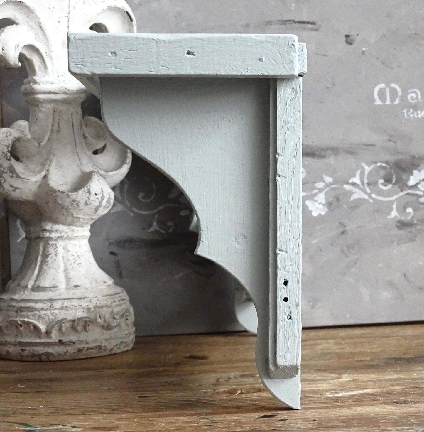 Blue 2-Tier Wood Corbel Wall Shelf with Pegs: Shabby Chic Spice Rack