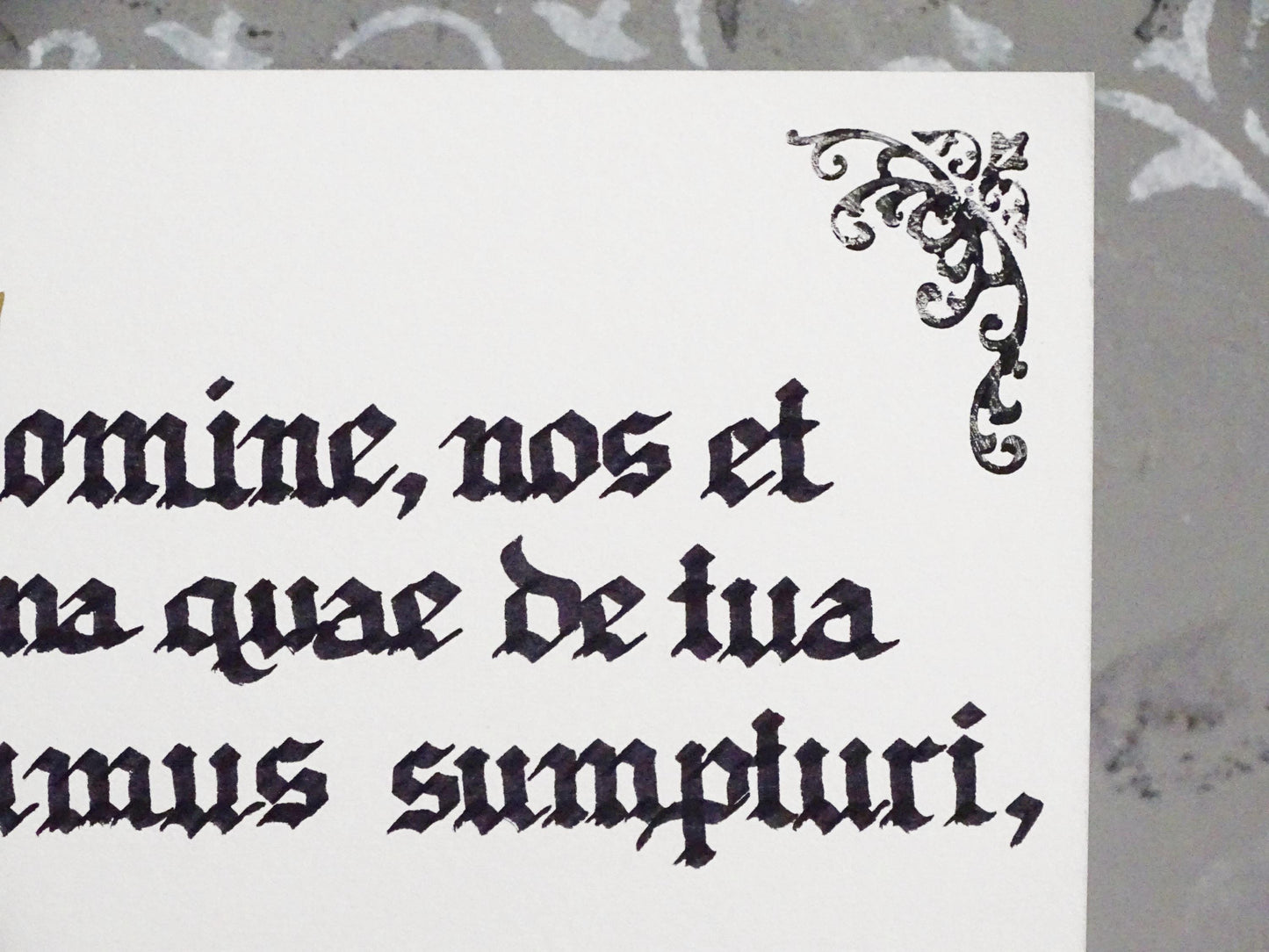 Latin Prayer Before Meal, Handwritten Catholic Blessing, Gothic Calligraphy Manuscript