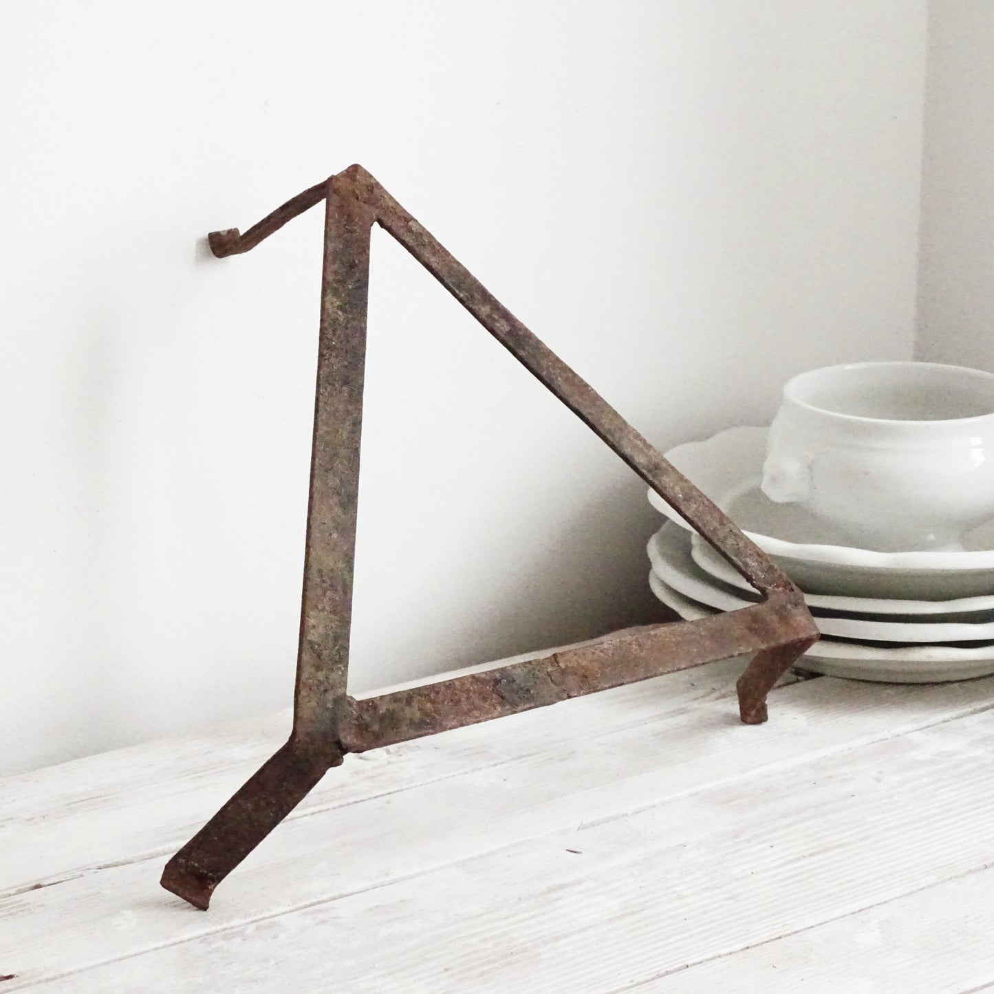 Antique Fireplace Metal Trivet, Hand Forged Iron, Primitive Cookware Tool, Hot Pot Stand