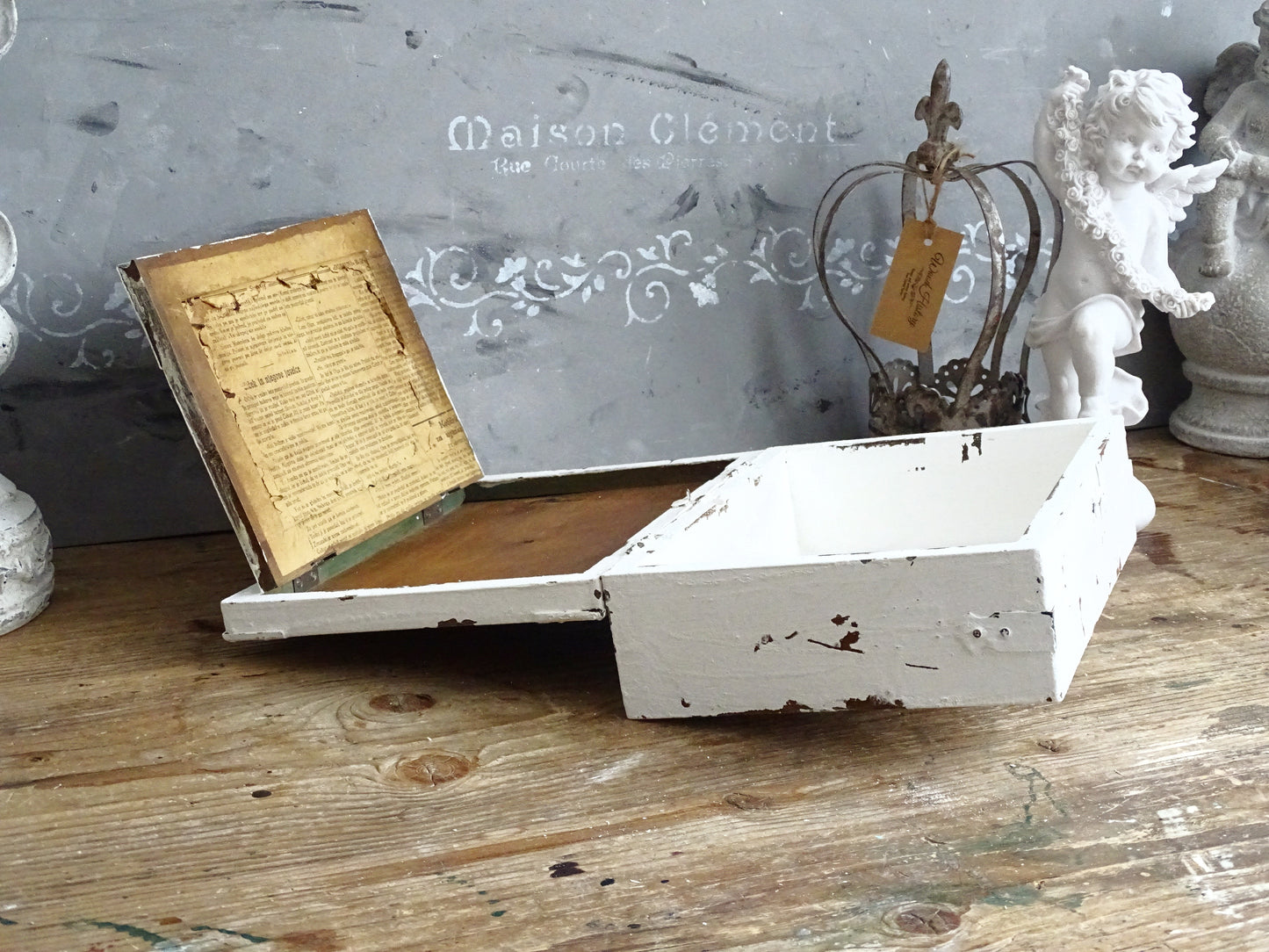 Antique Mirrored White Jewelry Wooden Box