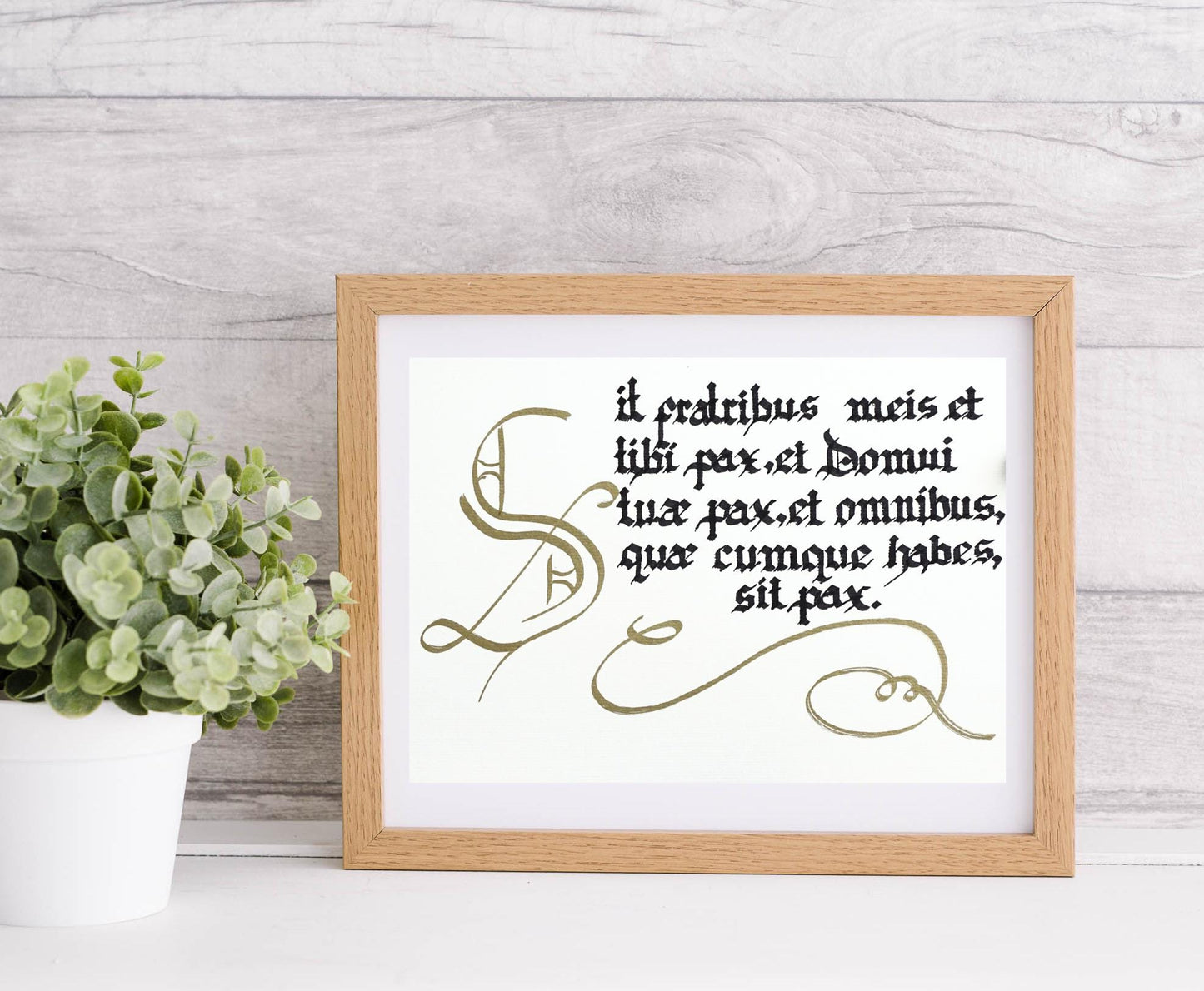 Original Artwork Hand Lettered Latin House Blessing: Gothic Calligraphy Ink Art
