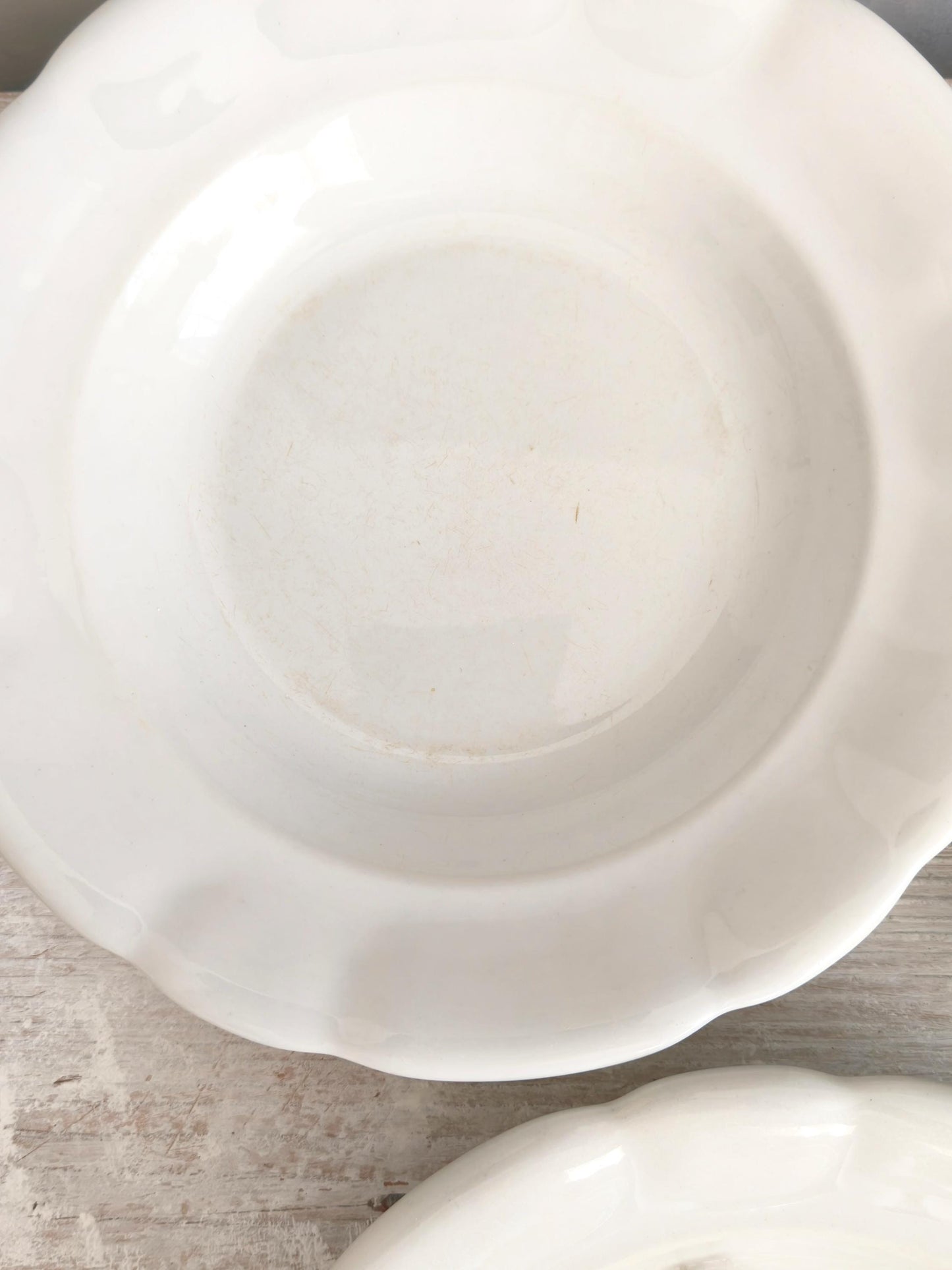 6 Antique Tea Stained Ironstone Soup Bowls or Set 4 Dinner Plates: Creamware Pasta Dish, Shallow Bowl, Cottagecore Kitchen