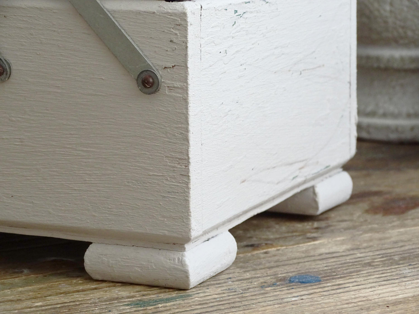 Antique Large Accordion Sewing Box: Shabby Chic Off White Wood Expandable Storage