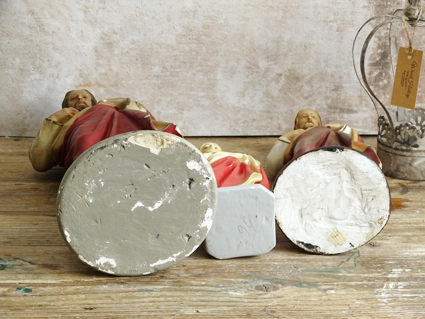 Antique Sacred Heart Jesus Statue: Plaster Hand-Painted Chalkware, Catholic Statuary