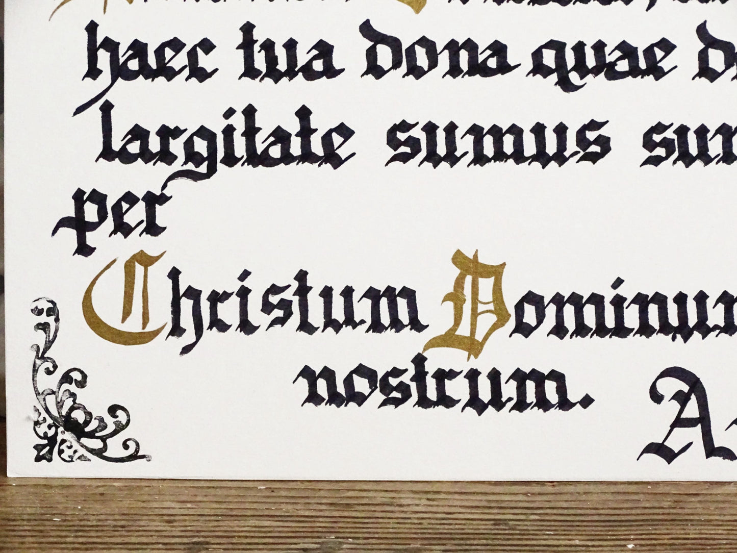 Latin Prayer Before Meal, Handwritten Catholic Blessing, Gothic Calligraphy Manuscript