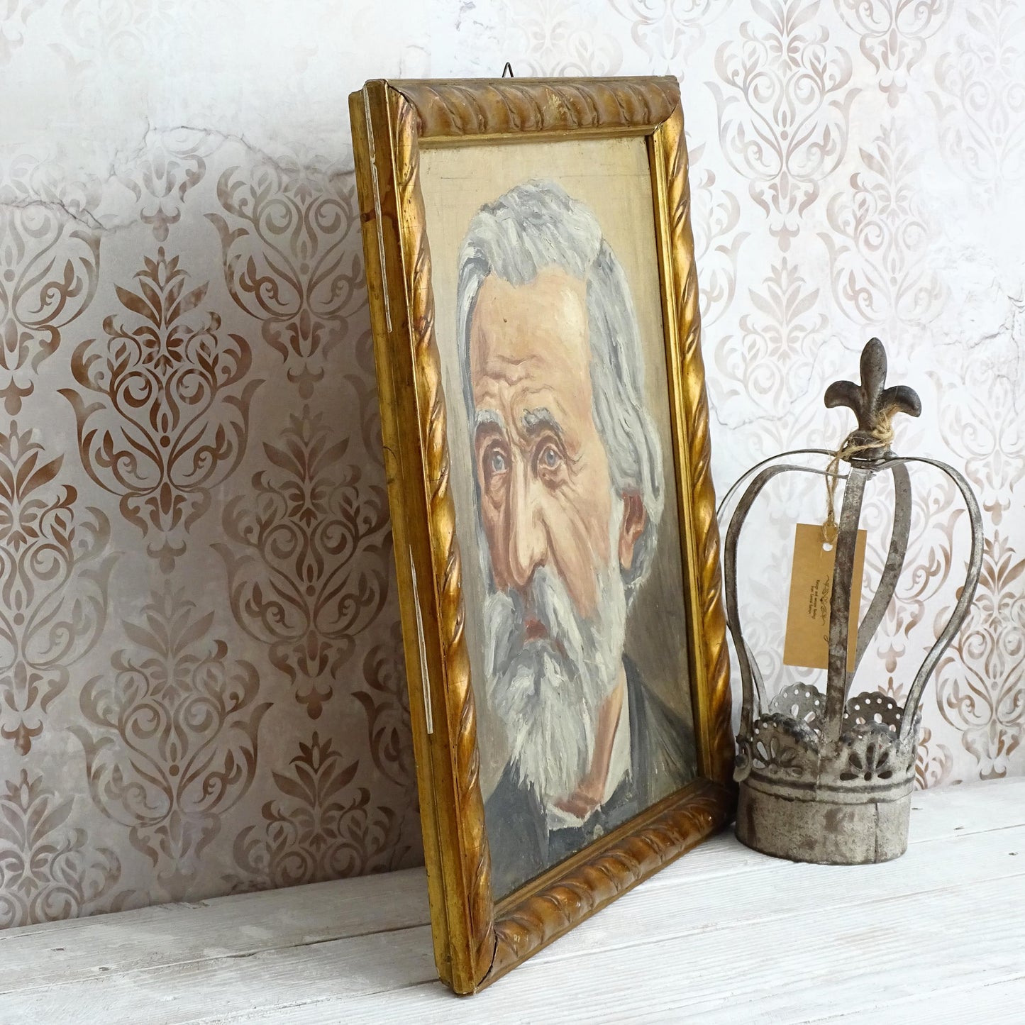 Giuseppe Verdi Antique Oil Painting, Framed Bearded Gentleman Male Portrait, Ornate Wood Frame, Italian Composer Signed Original Artwork