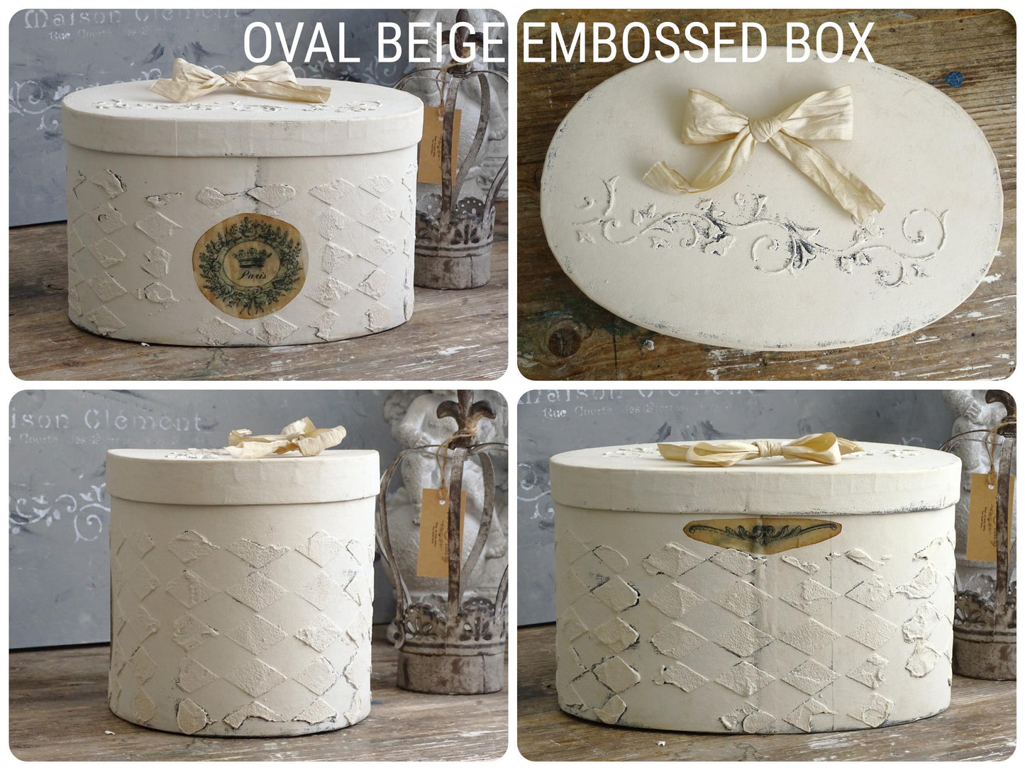 Shabby Chic Hat Box: Aged French Country Decor, Romantic Storage