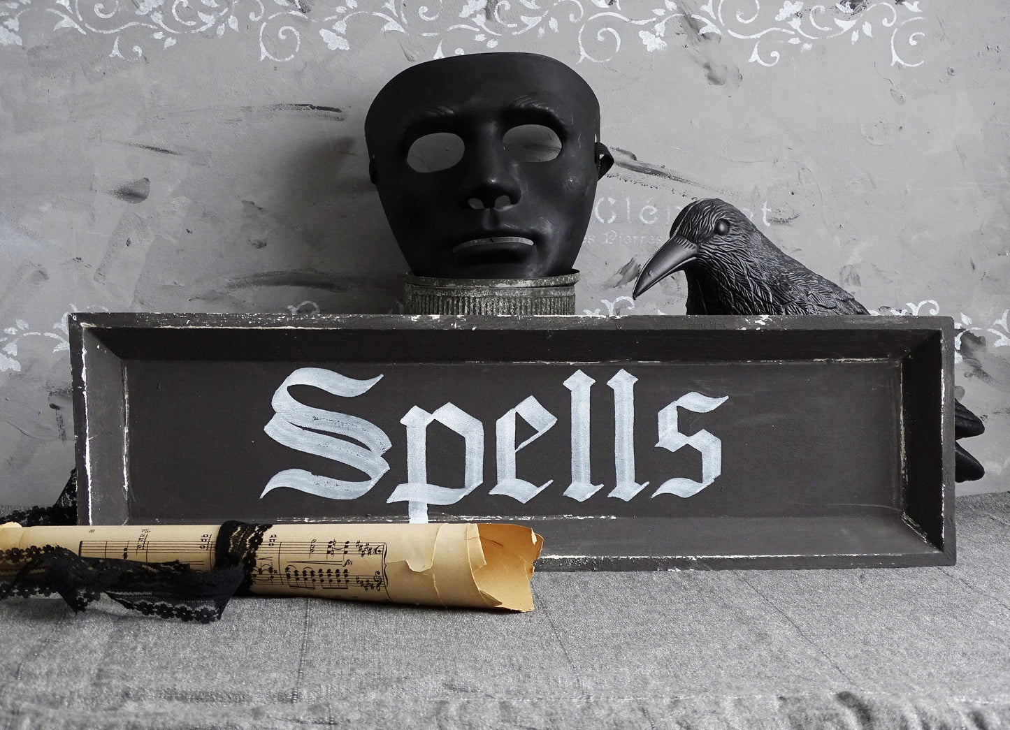 Witch SPELLS, Gothic Original Artwork on Wood, Hand Painted, Hand Lettered