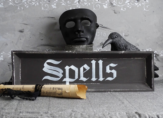Witch SPELLS, Gothic Original Artwork on Wood, Hand Painted, Hand Lettered
