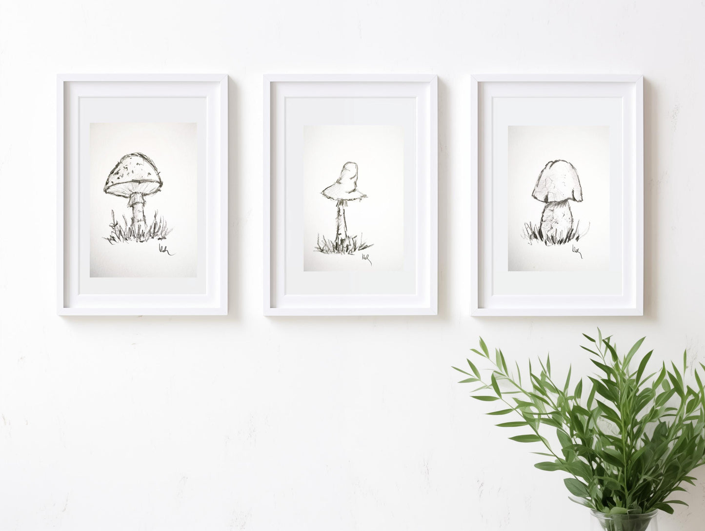 Original Charcoal Mushroom Drawing, Forest Woodland Nature Art, Porcini Sketch