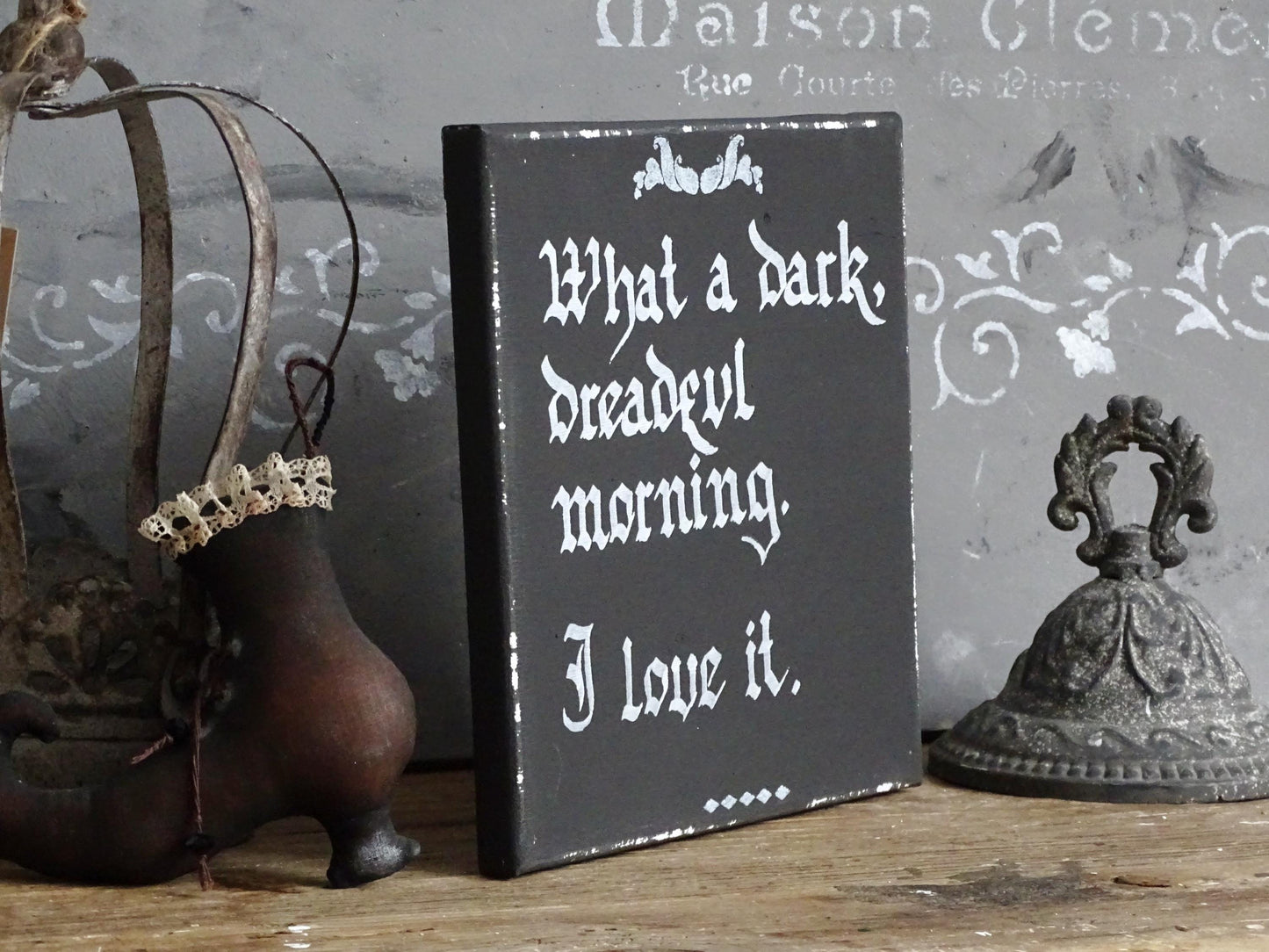 Morticia Addams Quote Canvas, Gothic Home Decor, Hand Lettered Wall Art
