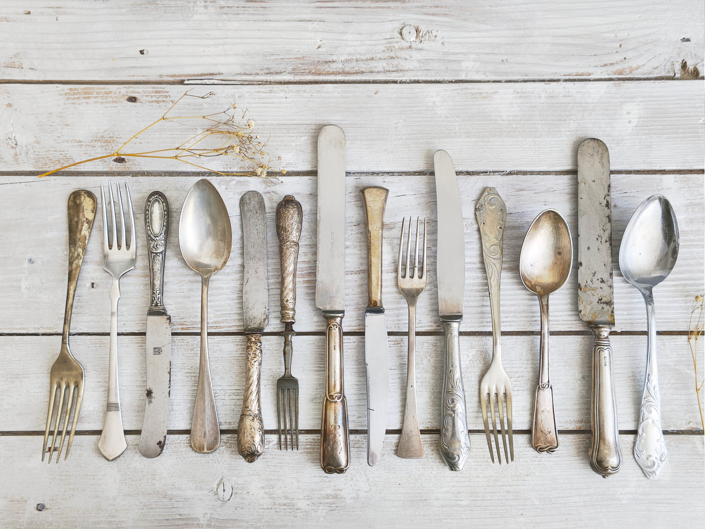 Antique Mismatched Silverplate Cutlery, Silverware Flatware, Food Photo Prop, Wedding Table