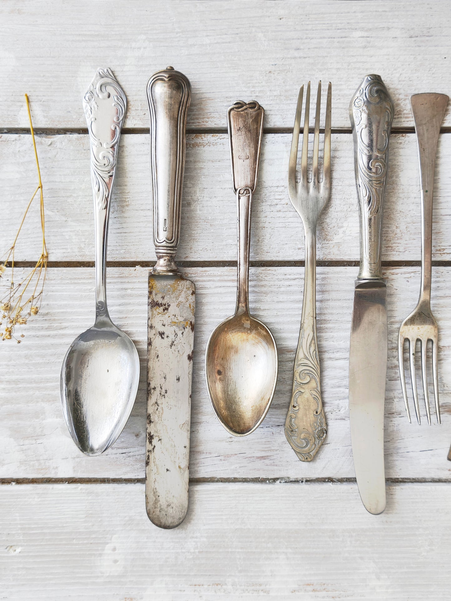 Antique Mismatched Silverplate Cutlery, Silverware Flatware, Food Photo Prop, Wedding Table