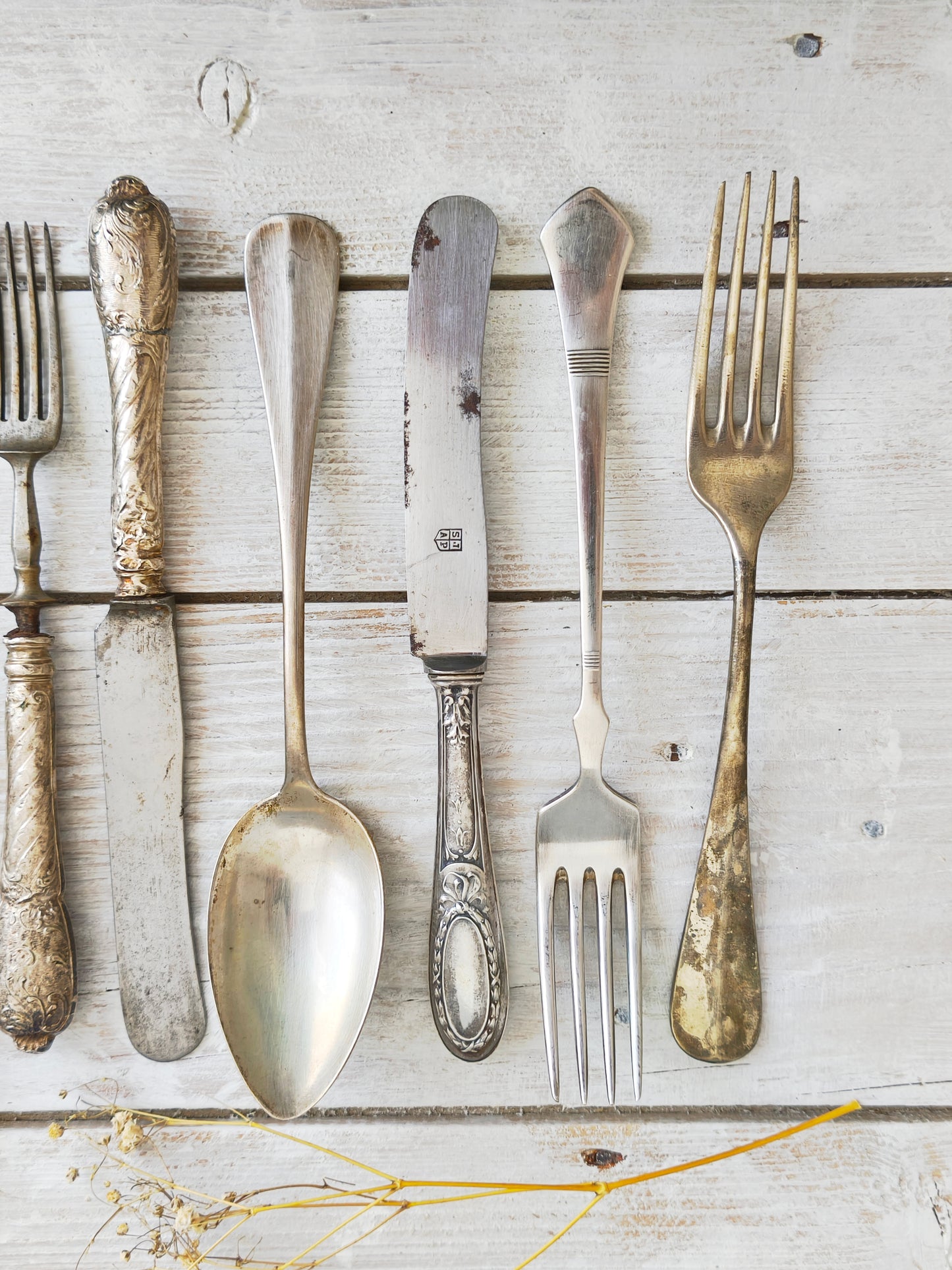 Antique Mismatched Silverplate Cutlery, Silverware Flatware, Food Photo Prop, Wedding Table