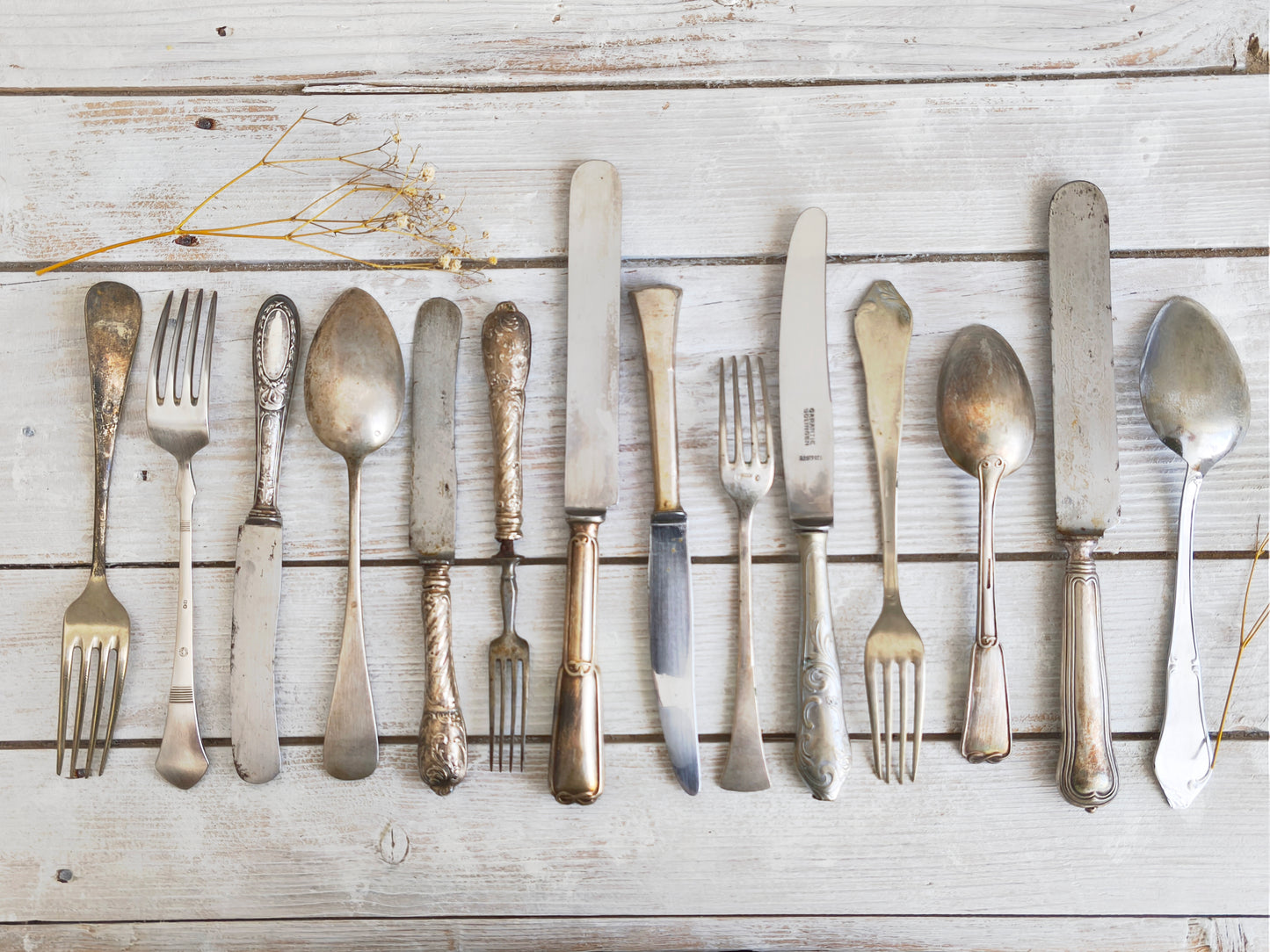 Antique Mismatched Silverplate Cutlery, Silverware Flatware, Food Photo Prop, Wedding Table