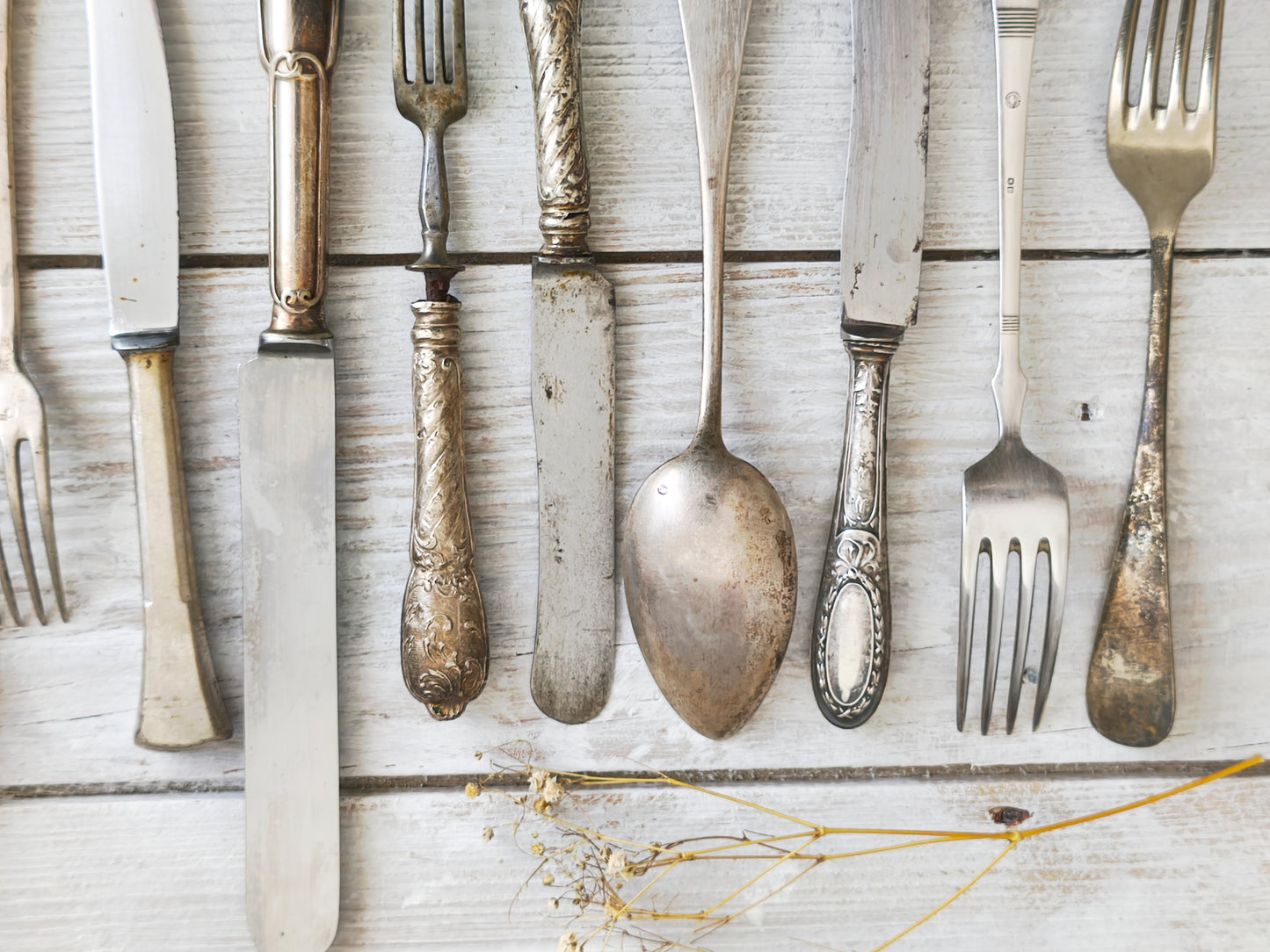 Antique Mismatched Silverplate Cutlery, Silverware Flatware, Food Photo Prop, Wedding Table