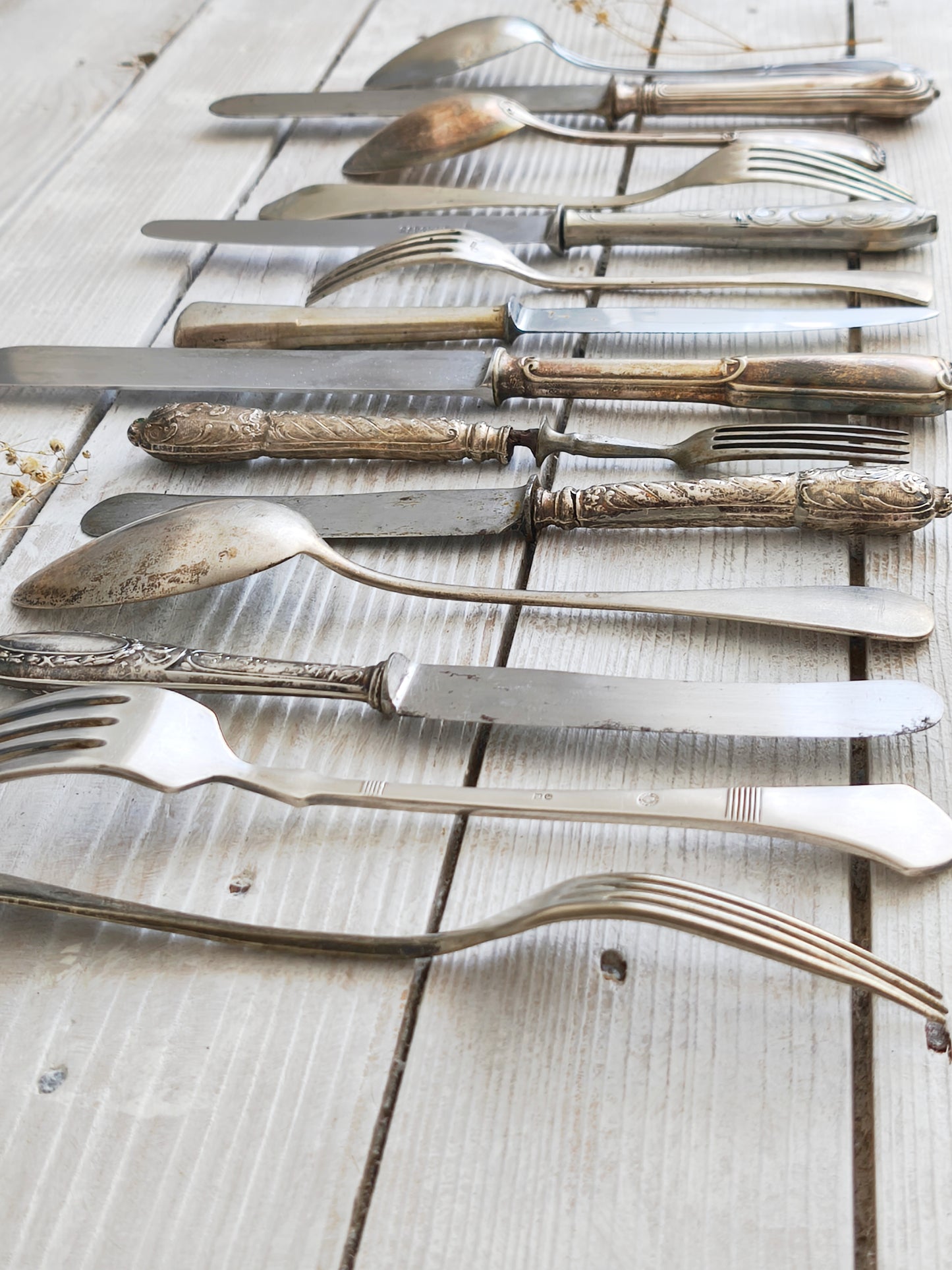 Antique Mismatched Silverplate Cutlery, Silverware Flatware, Food Photo Prop, Wedding Table
