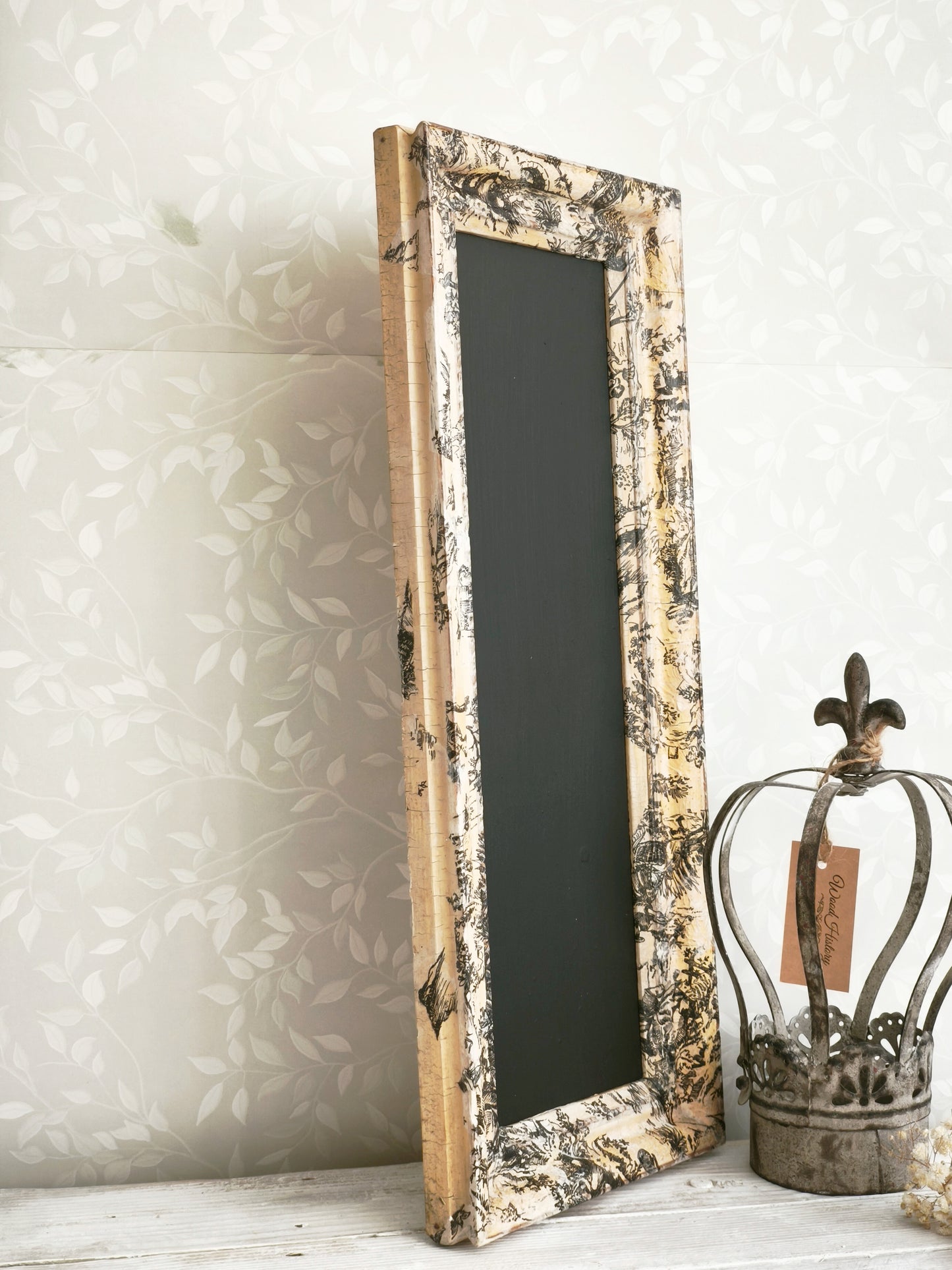 Antique Toile Framed Chalkboard, Message Board