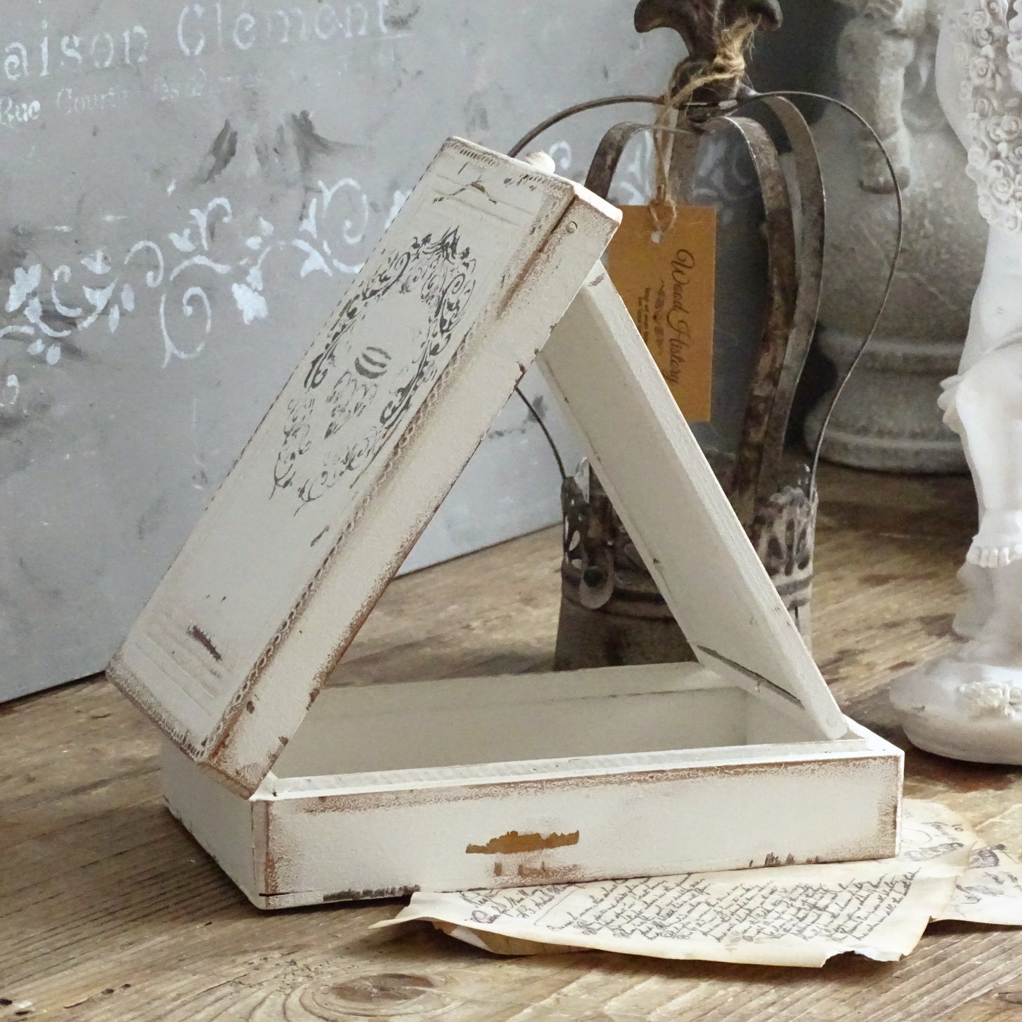 White Mirrored Wooden Box, Shaving Box
