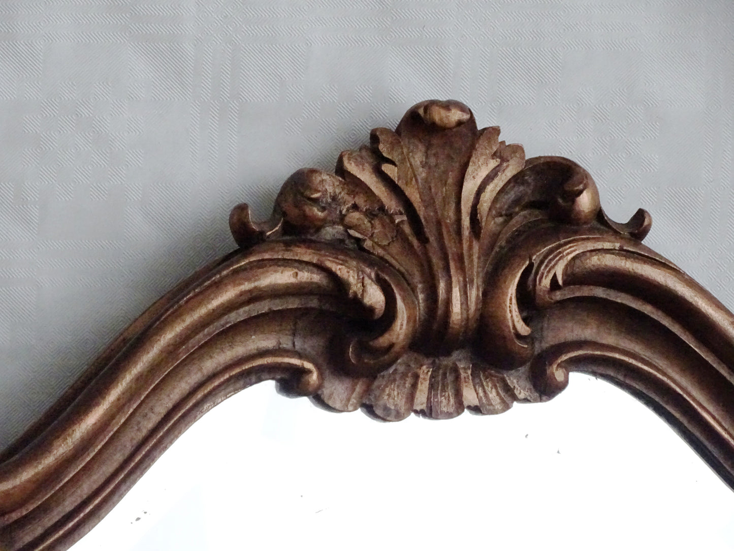 Antique Ornate Beveled Wall Mirror In Carved Wooden Frame, Baroque Style
