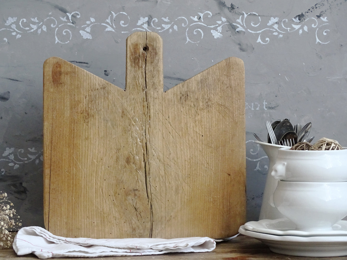 Rustic Chef Board, Herbs Chopping Board Handled, Butchers Block, Wooden Bread Or Cutting Board