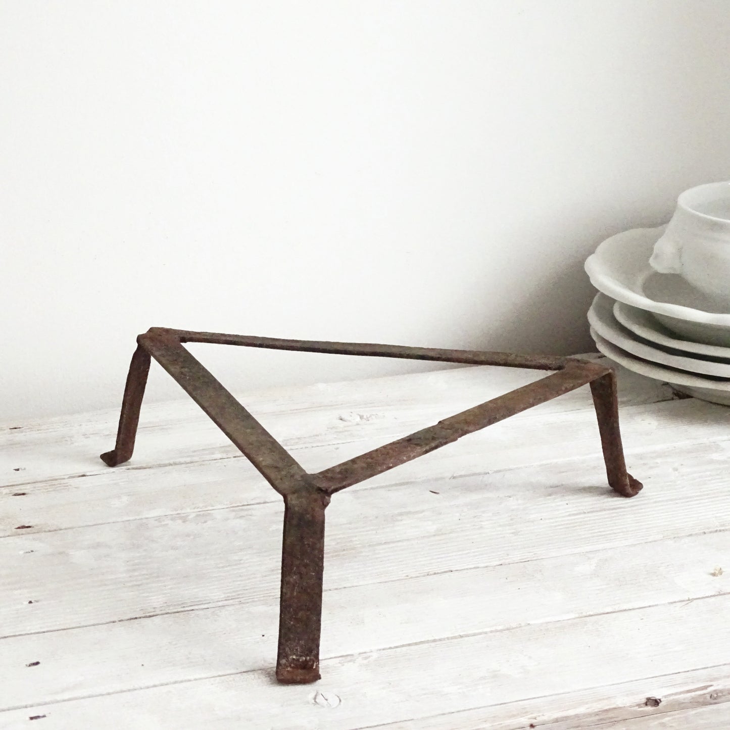 Antique Fireplace Metal Trivet, Hand Forged Iron, Primitive Cookware Tool, Hot Pot Stand