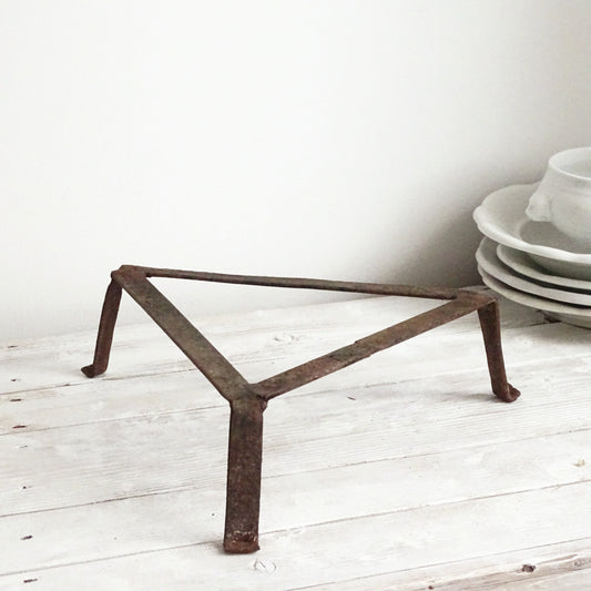 Antique Fireplace Metal Trivet, Hand Forged Iron, Primitive Cookware Tool, Hot Pot Stand