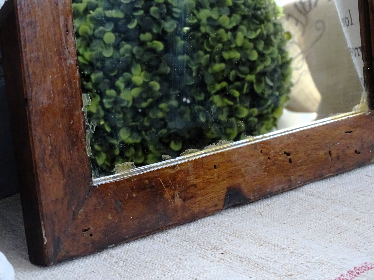 Antique Walnut Wood Wall Mirror, Primitive Wall Decor