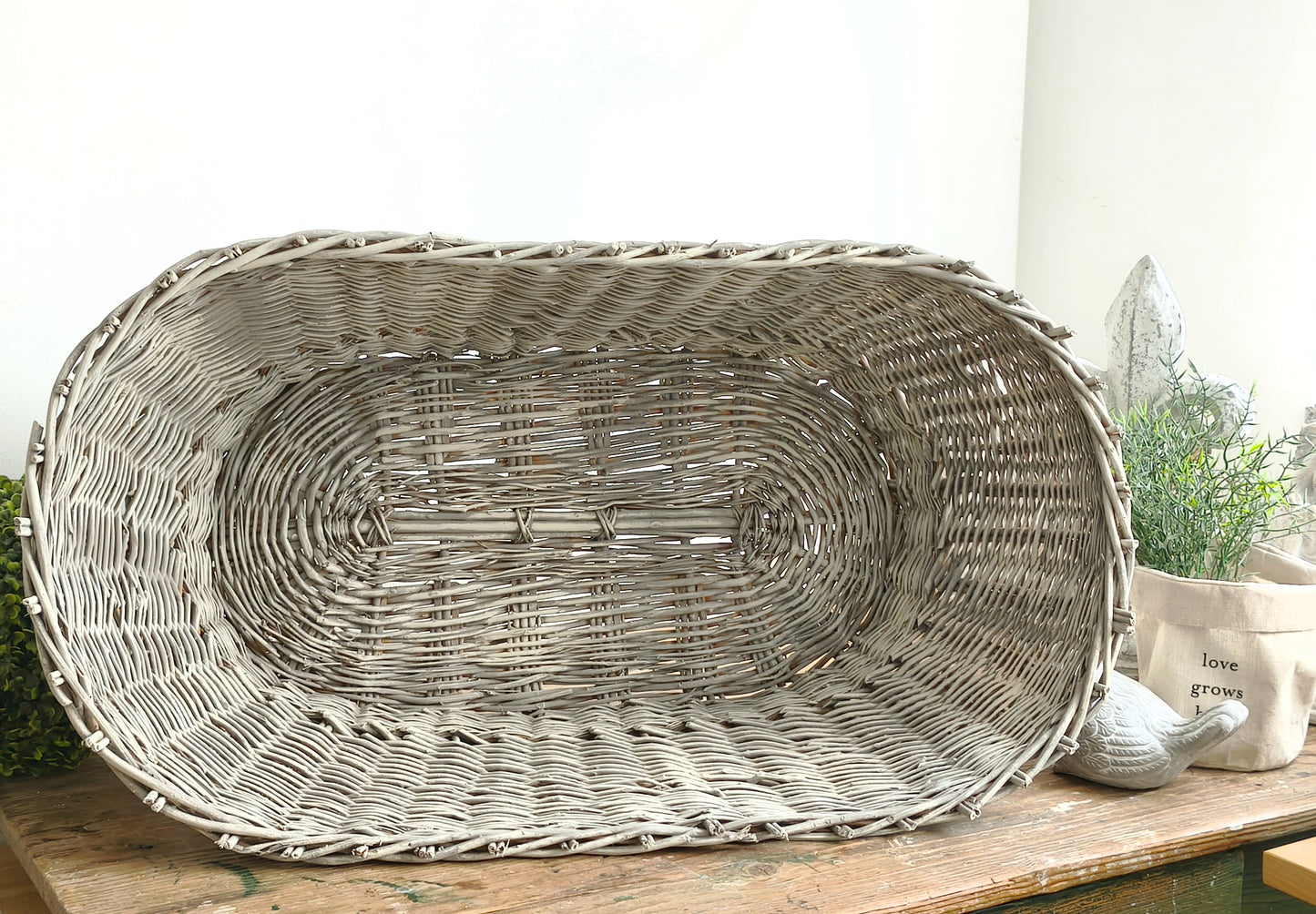 Large Wicker Basket Sheep Design, Rustic Laundry Hamper, Farmhouse Decor