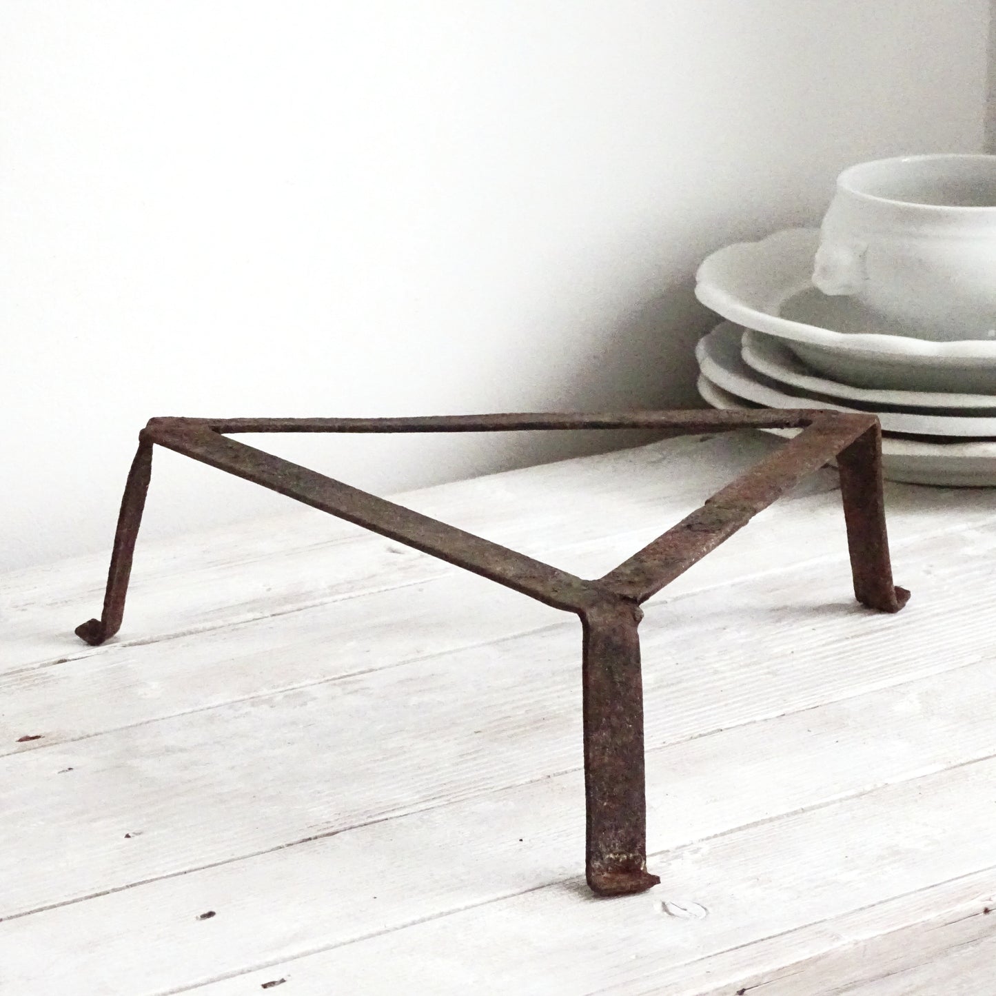 Antique Fireplace Metal Trivet, Hand Forged Iron, Primitive Cookware Tool, Hot Pot Stand