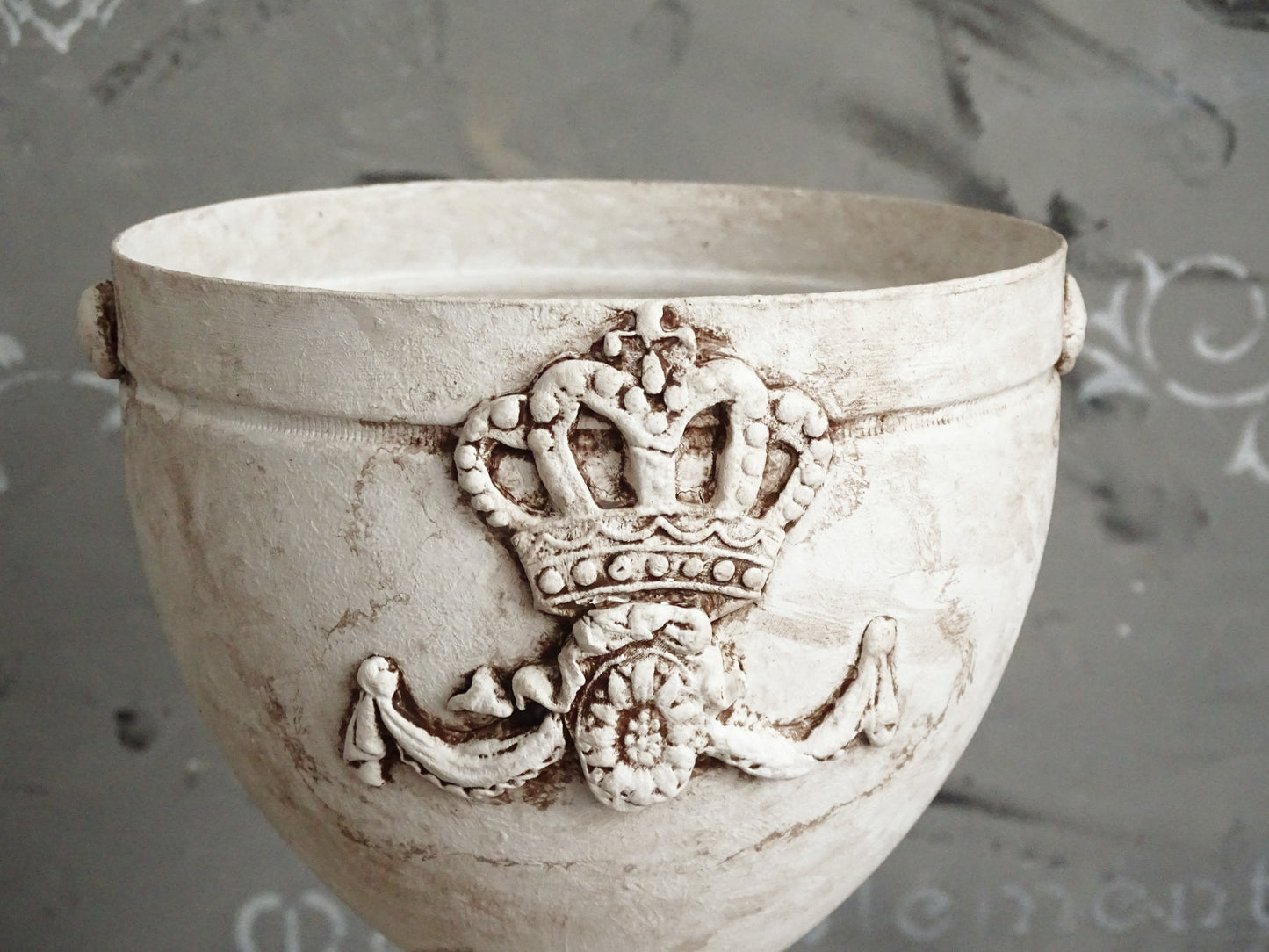 White Decorative Metal Urn Vase, Shabby Chic Decor