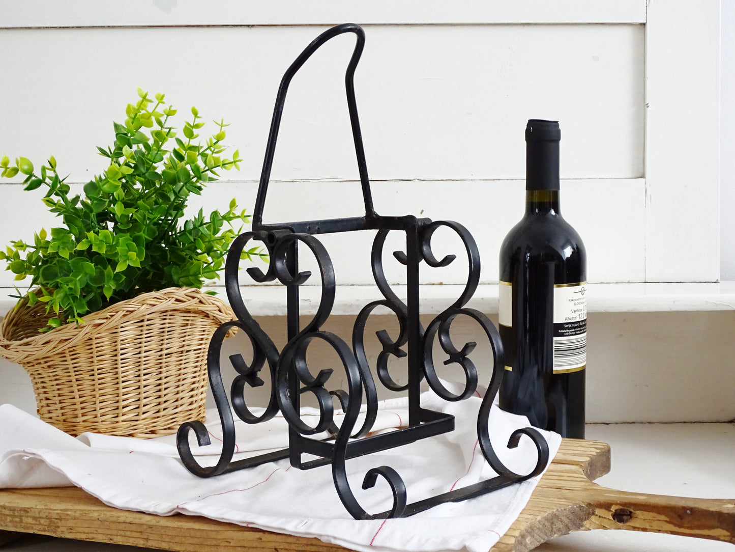 Hand Wrought Iron Wine Bottle Holder: Gothic Tabletop Barware