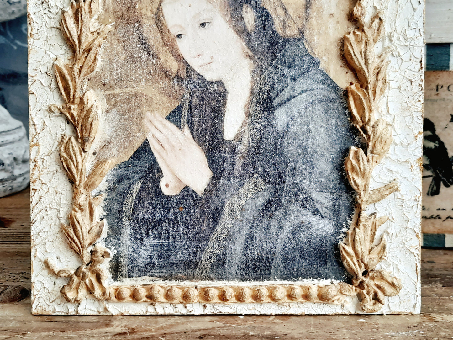 Holy Mary Icon Plaque, Handmade French Decor