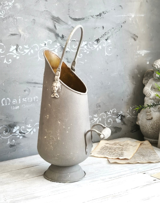 Brass Ash Scuttle Faux Concrete Finish, Metal Pitcher Vase