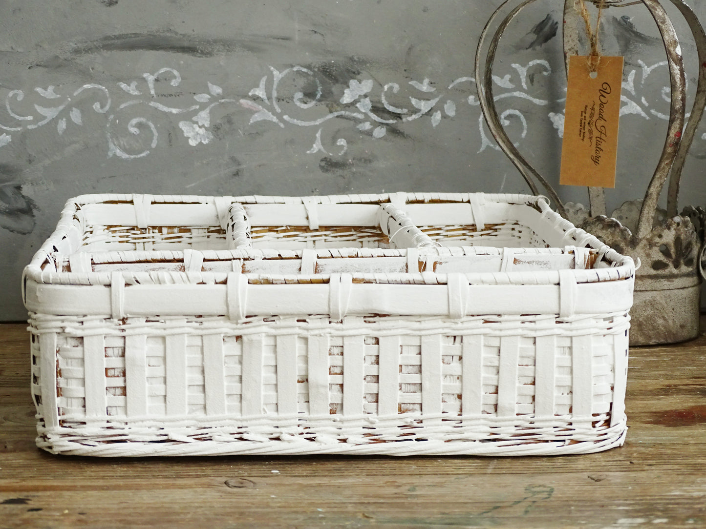 White Wicker Flatware Tray, Cuttlery Caddy Holder, Compartment Divided Box, Drawer Organizer, Shadow Box