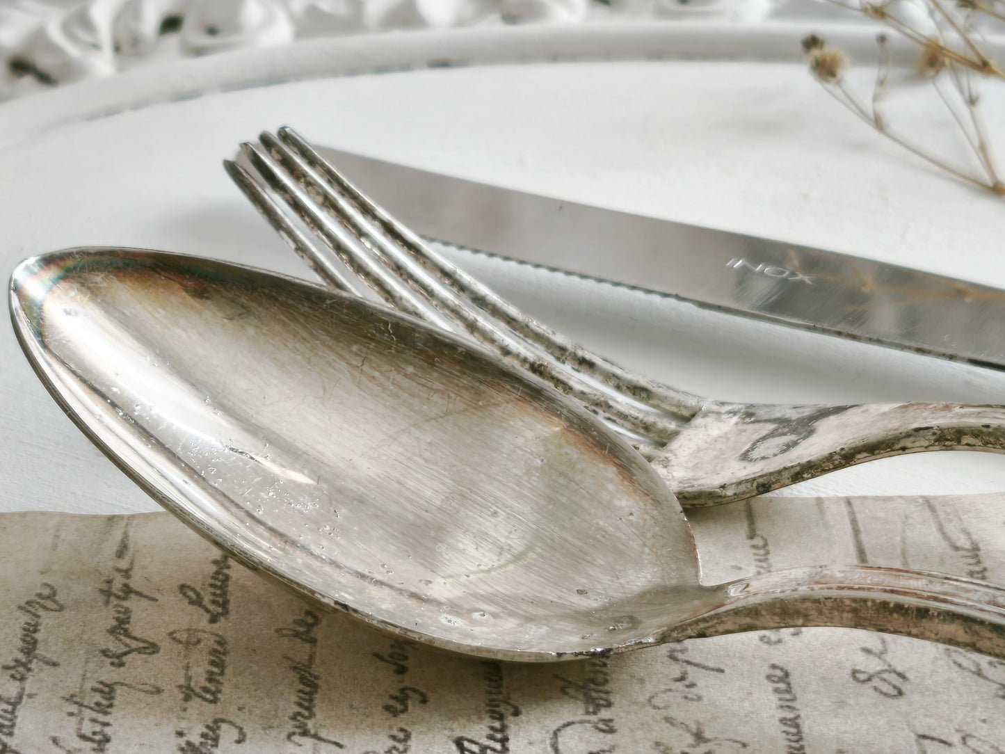 24 pcs Antique Silverplated Flatware Ornate Baroque Design, Escroignard & Cie
