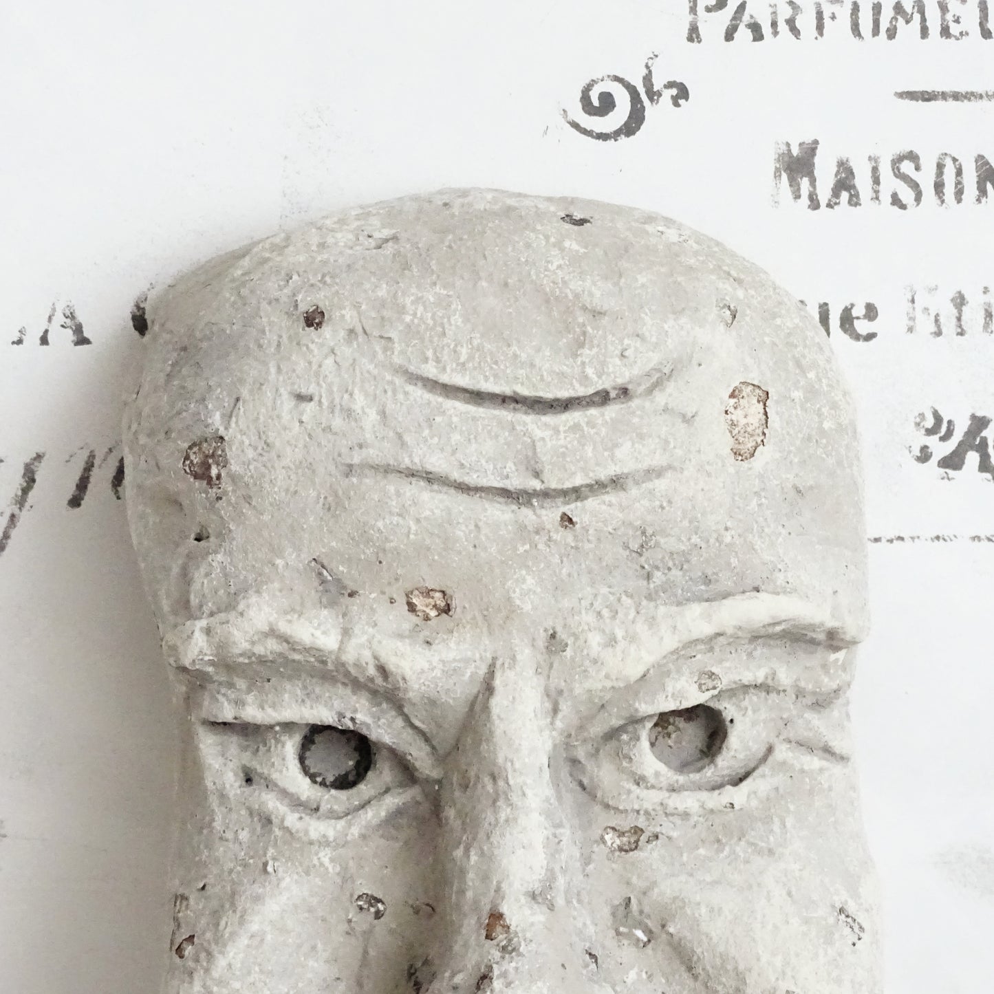 Grotesque Plaster Face Wall Sculpture, Distressed Creepy Portrait Mask Human Face, Head