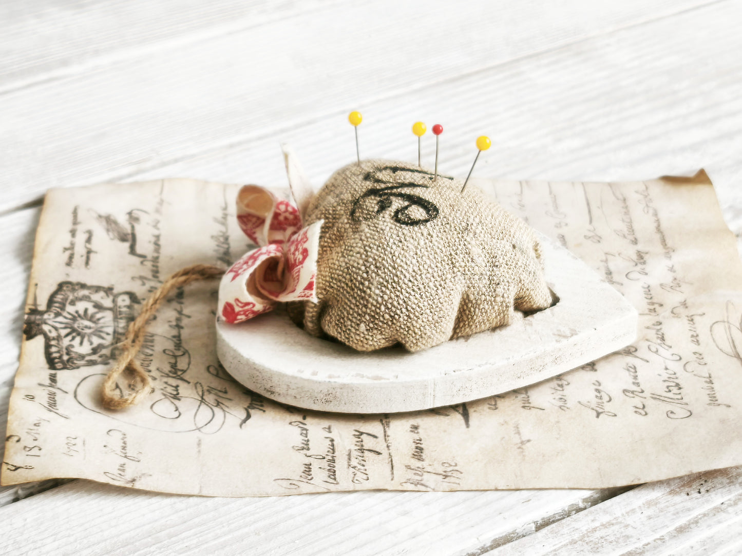 Handmade Pincushion of Antique Grainsack