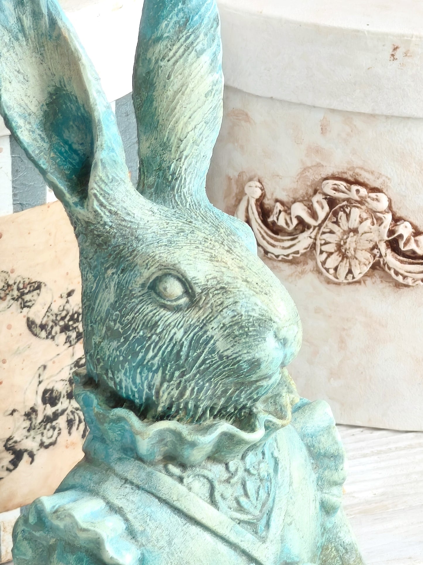 Turquoise Blue Rabbit Hare Bust Statue, Figurine, Ornament, Shabby Chic Decor