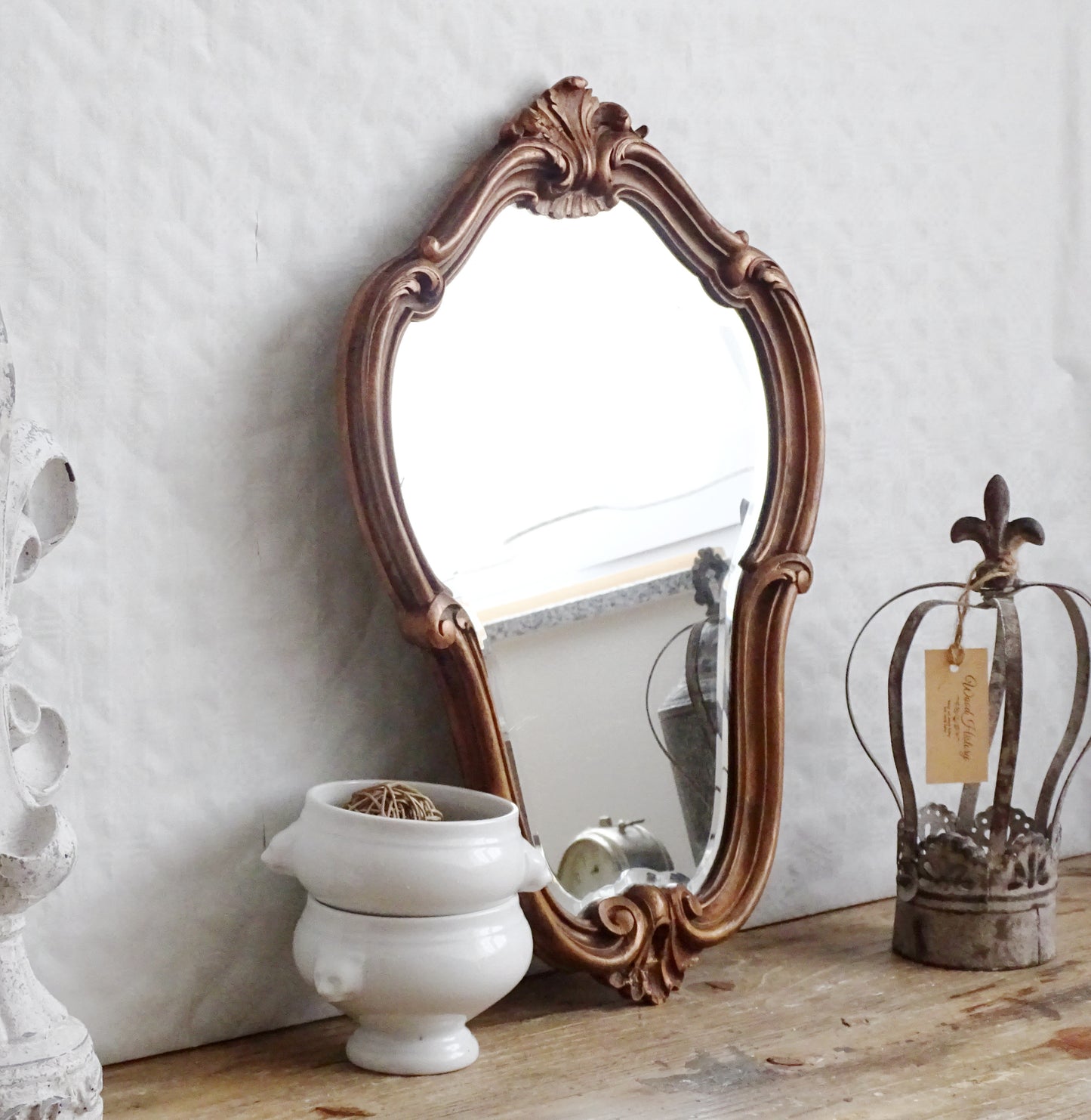 Antique Ornate Beveled Wall Mirror In Carved Wooden Frame, Baroque Style