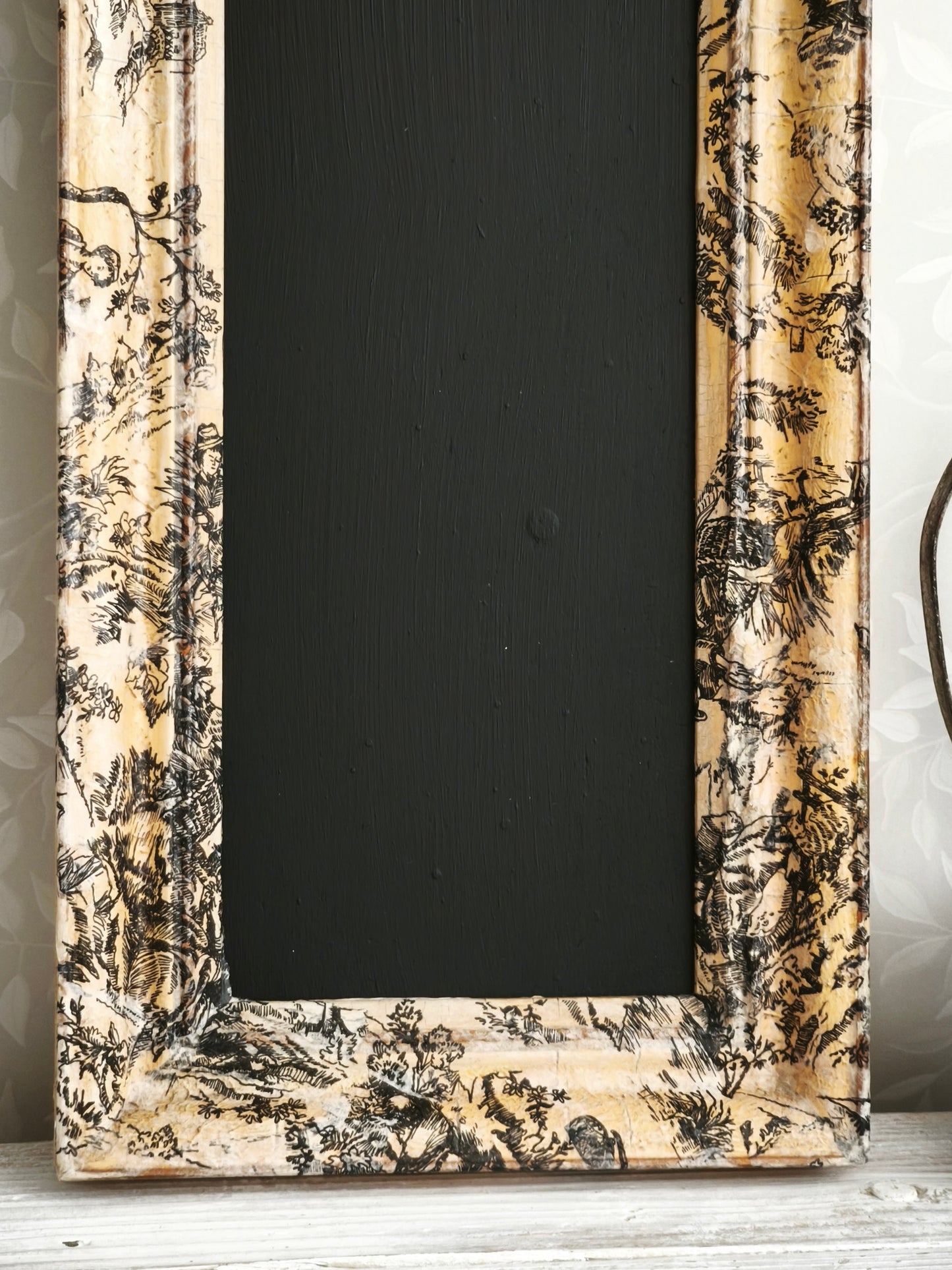 Antique Toile Framed Chalkboard, Message Board