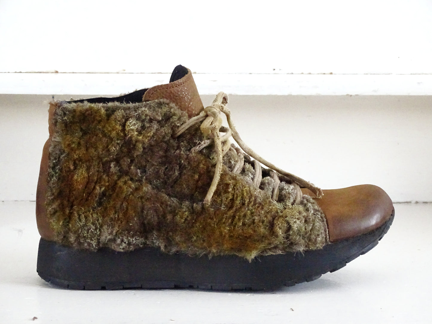 Papucei Leather Designer Shoes Sheep Fur, Chunky Shoes, Ankle Lace Up Boots, Booties, Shoes Women Men, US 9 EU 40 UK 6.5