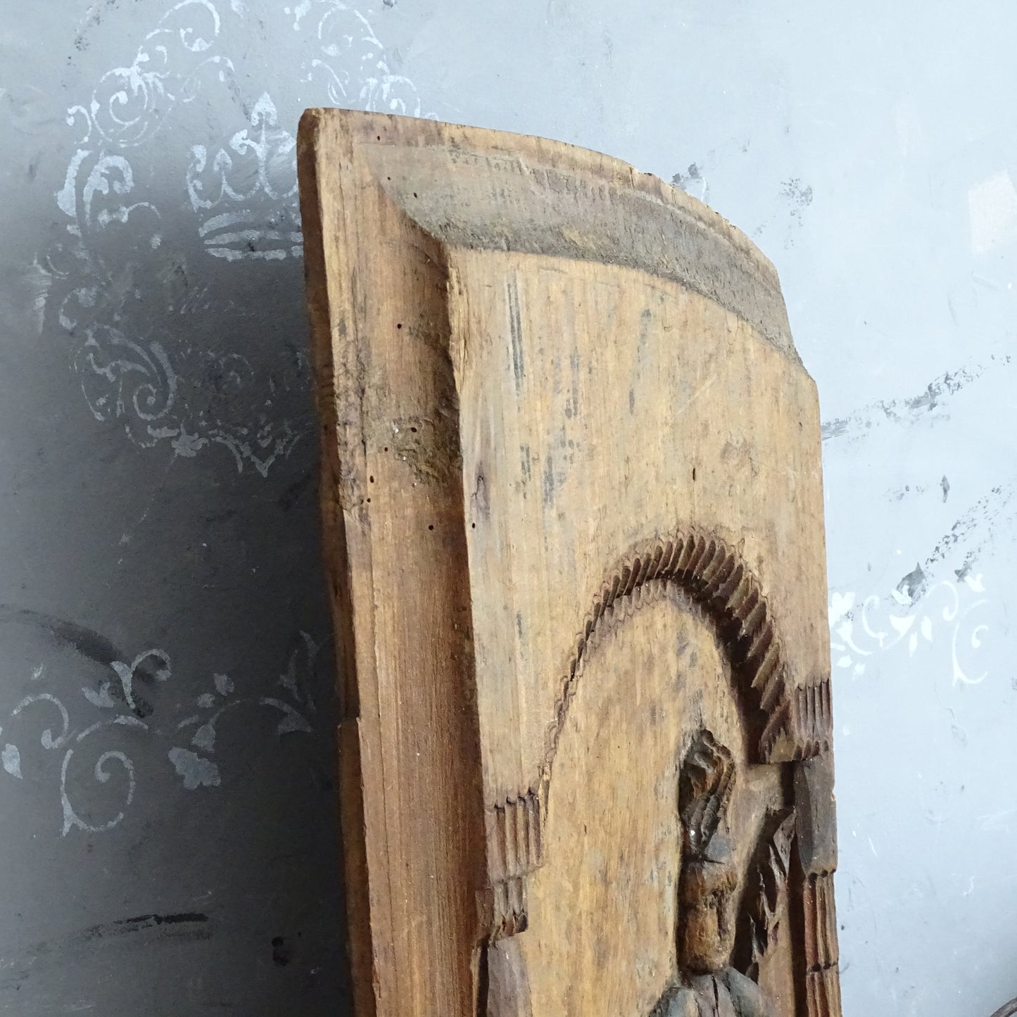 Saint Florian Hand Carved Wooden Panel, Rustic Primitive Carving Folk Art Plaque
