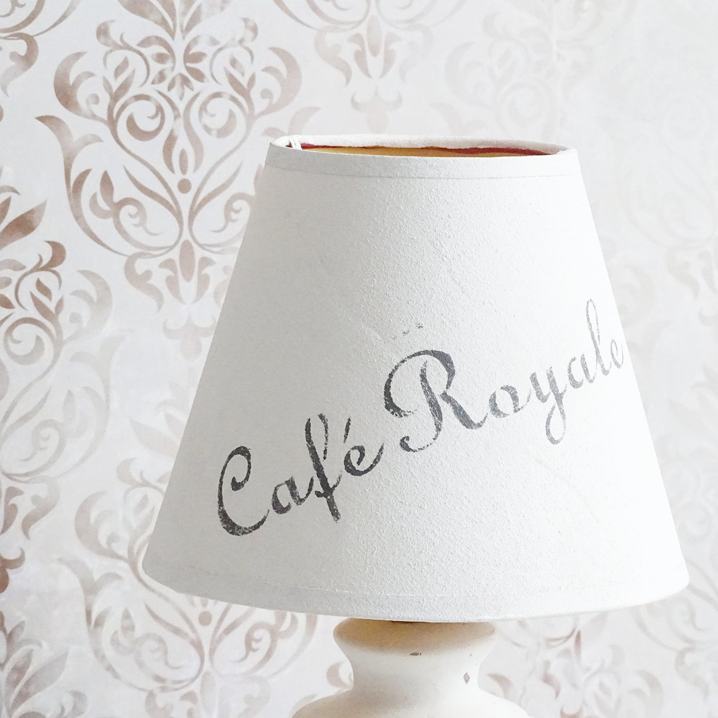 White Ceramic Table Lamp, White Shade, Shabby Chic