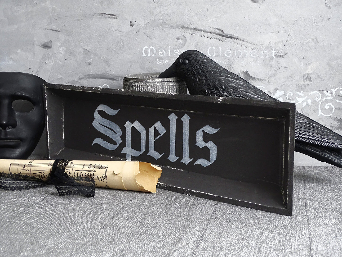 Witch SPELLS, Gothic Original Artwork on Wood, Hand Painted, Hand Lettered